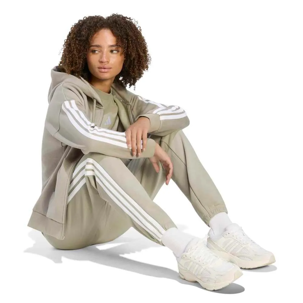 adidas Essentials 3-Stripes Full-Zip Fleece Hoodie, Silver Pebble/White, S - immagine 2