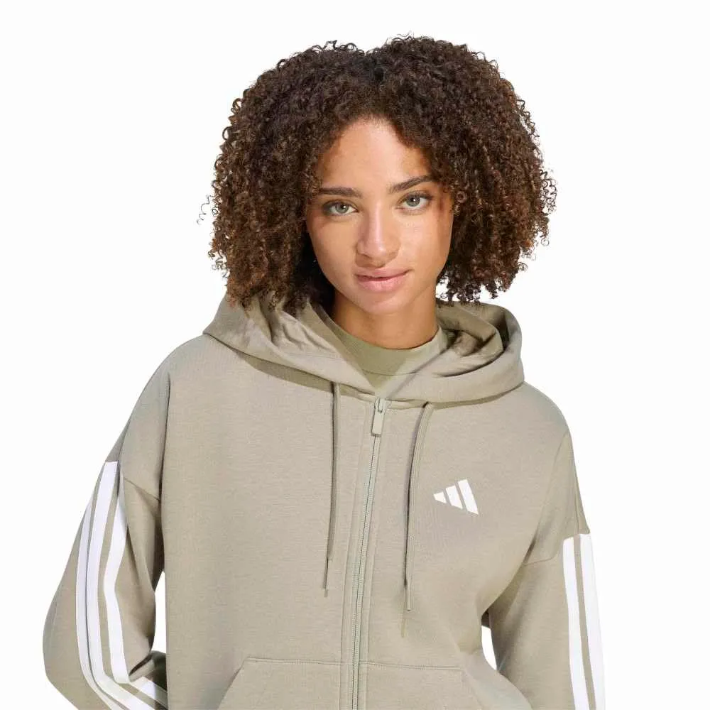 adidas Essentials 3-Stripes Full-Zip Fleece Hoodie, Silver Pebble/White, M - immagine 4