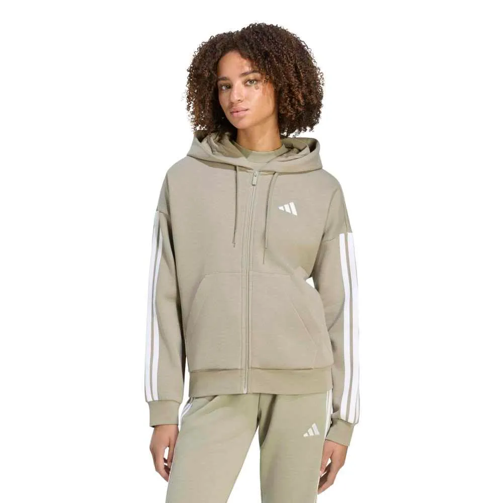 adidas Essentials 3-Stripes Full-Zip Fleece Hoodie, Silver Pebble/White, XS - immagine 1