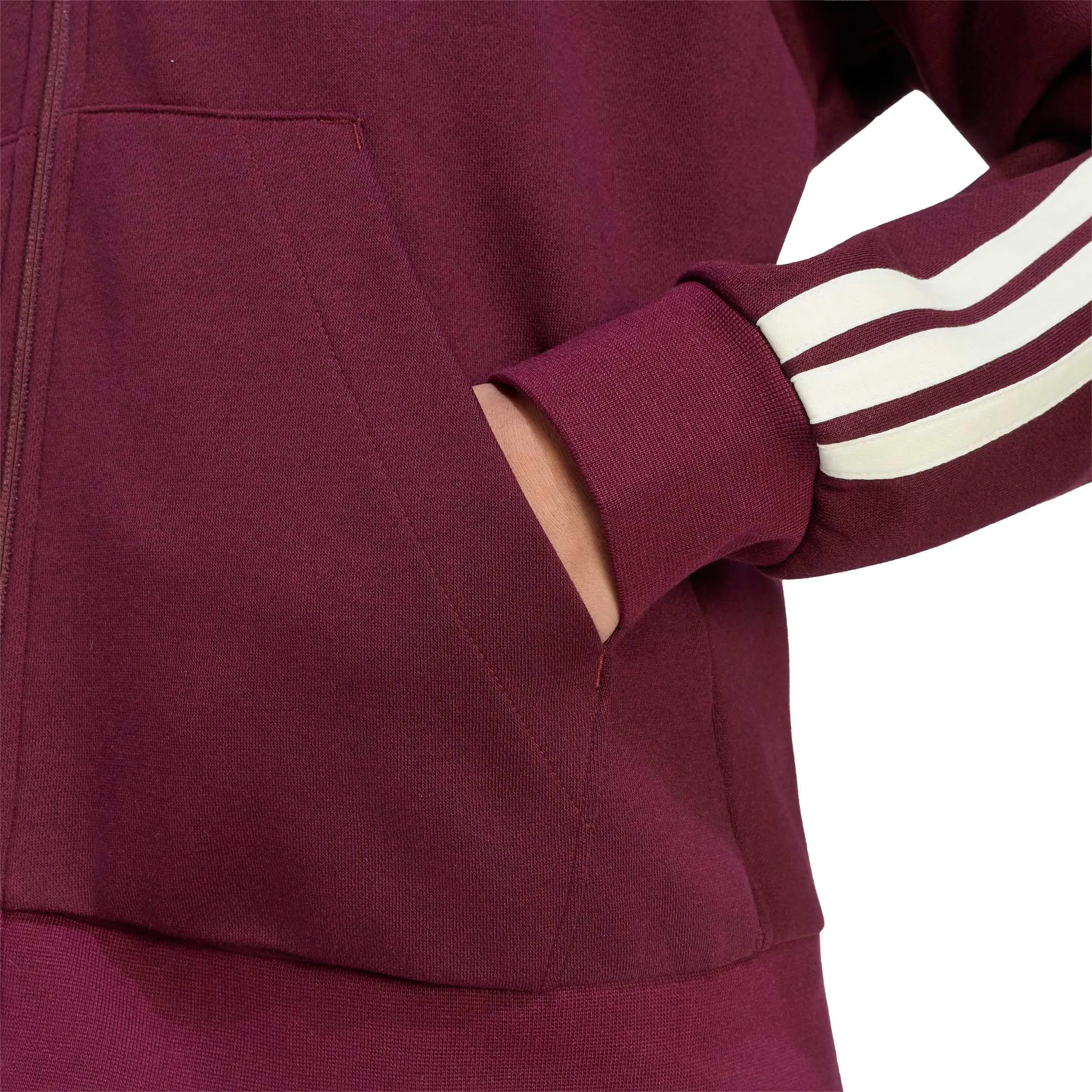 adidas Donna Essentials 3-Stripes Full-Zip Fleece Hoodie Sweatshirt, Maroon/Ivory, M - immagine 5