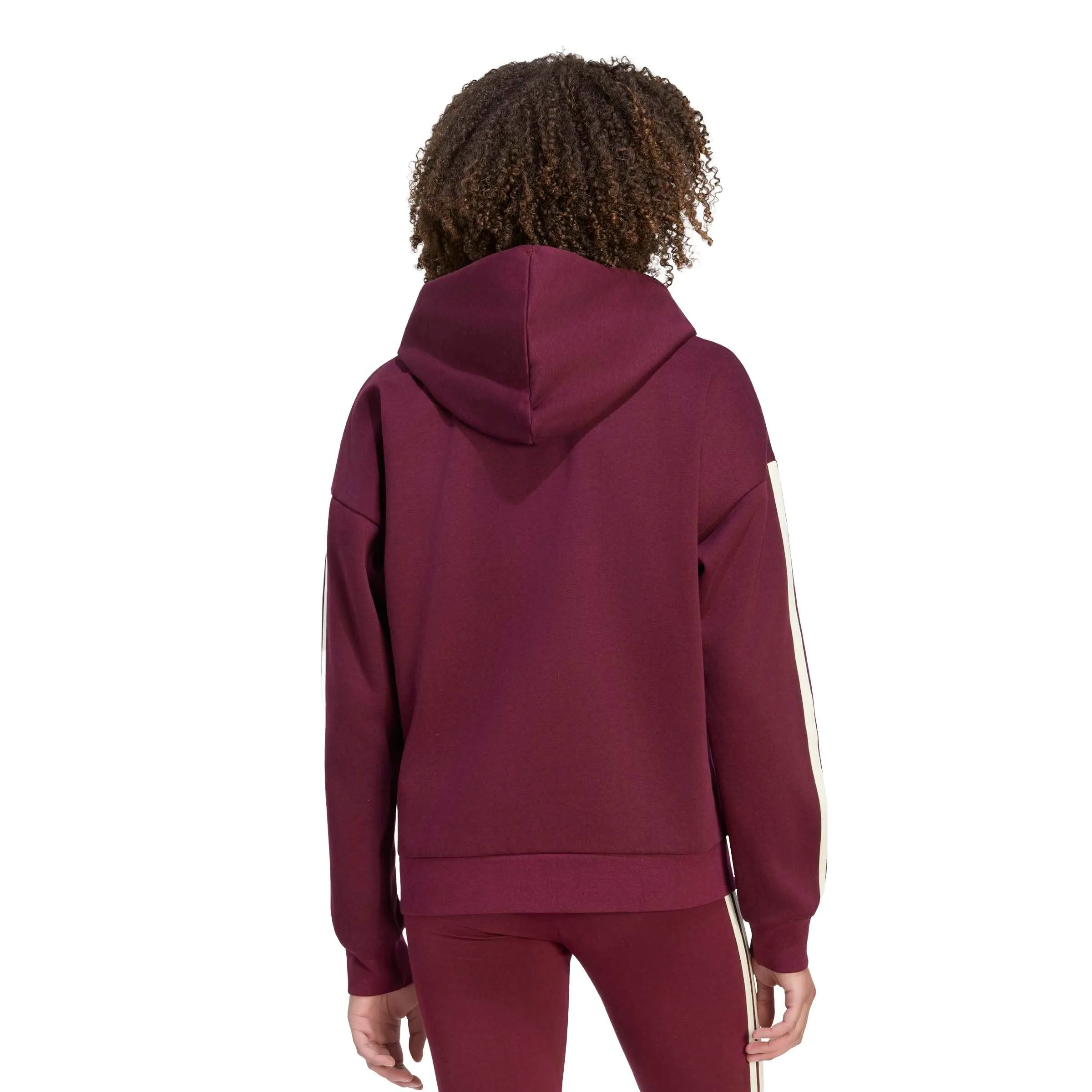 adidas Donna Essentials 3-Stripes Full-Zip Fleece Hoodie Sweatshirt, Maroon/Ivory, S - immagine 3