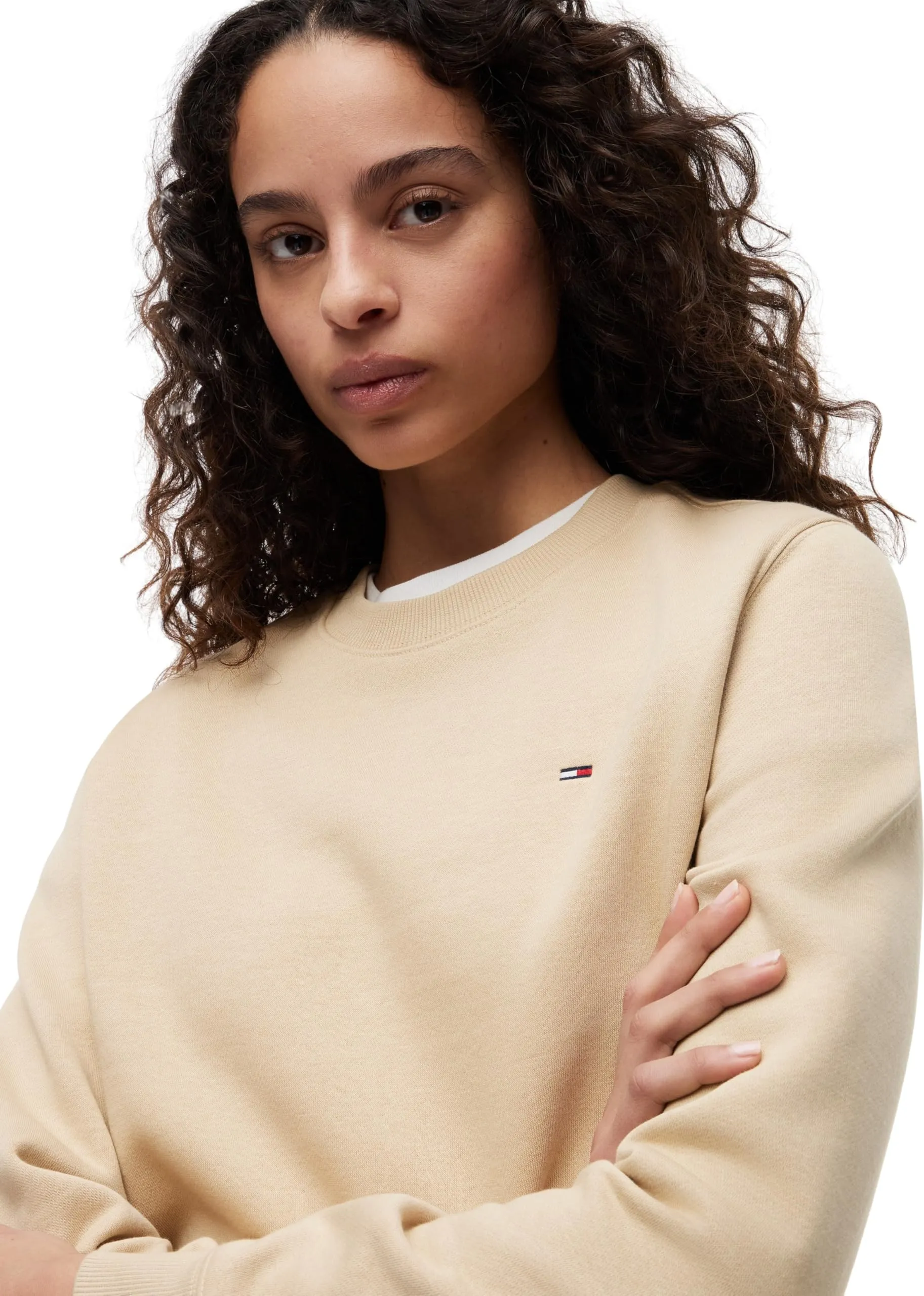 Tommy Jeans Donna Pullover Crew Neck, Beige (Gentle Gold), S - immagine 3