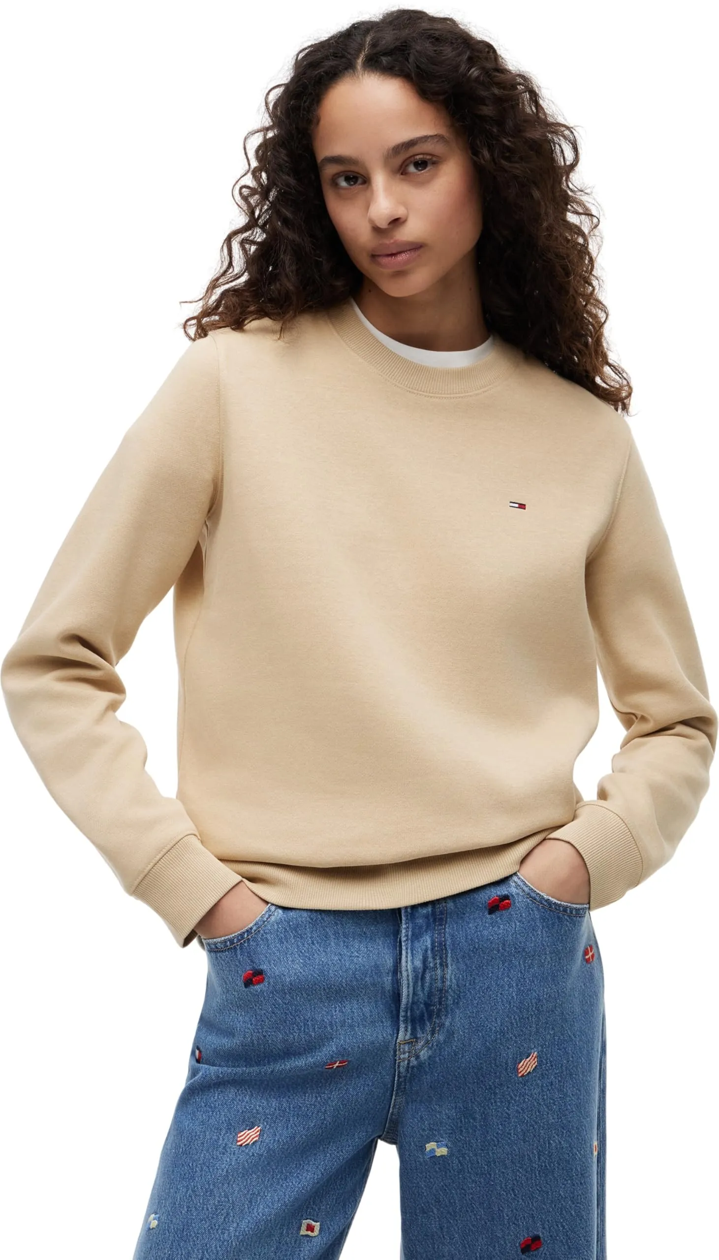 Tommy Jeans Donna Pullover Crew Neck, Beige (Gentle Gold), M - immagine 1