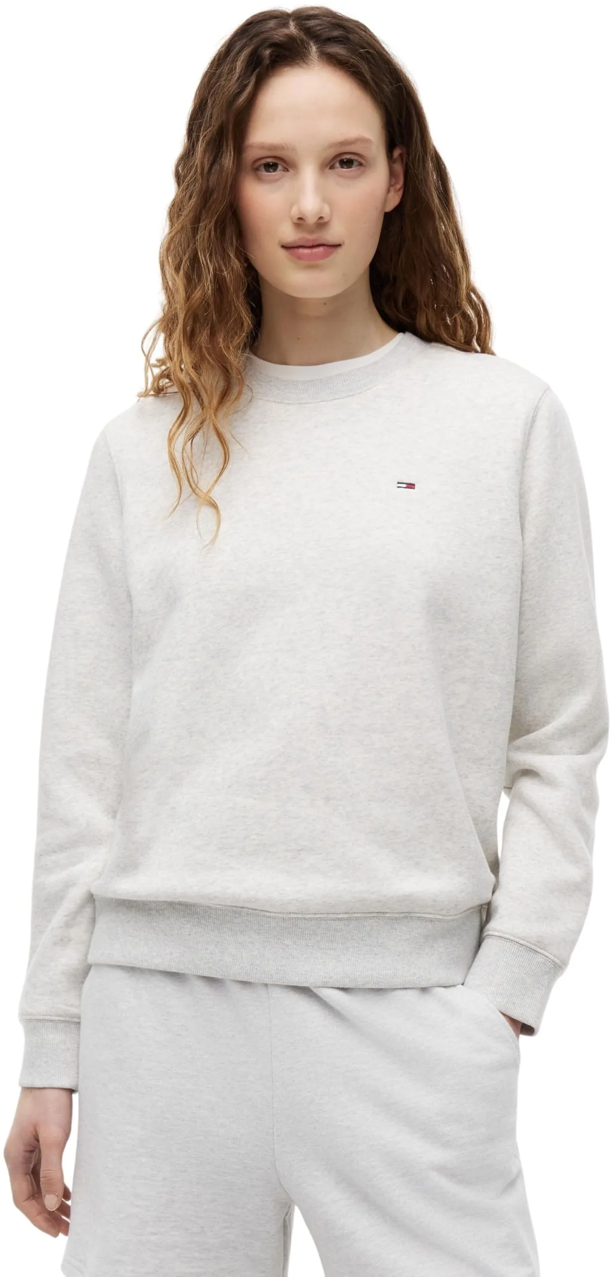 Tommy Jeans Donna Pullover Crew Neck, Ice Grey Heather, XXS - immagine 1