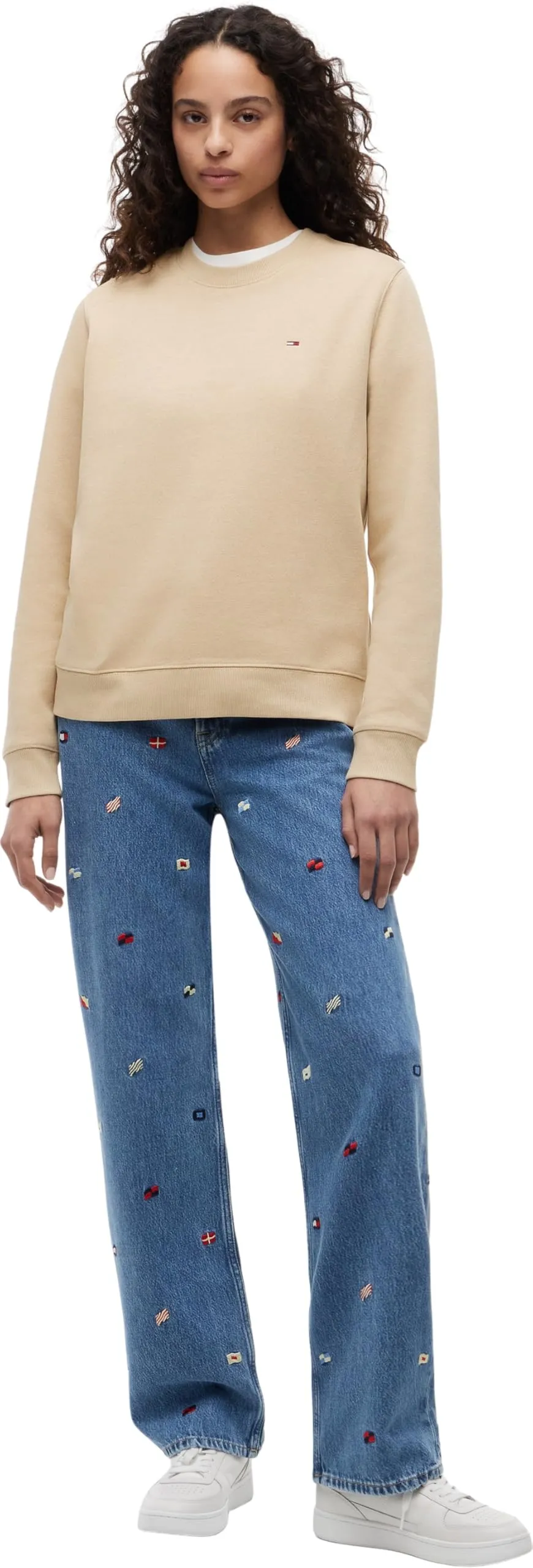 Tommy Jeans Donna Pullover Crew Neck, Beige (Gentle Gold), L - immagine 4