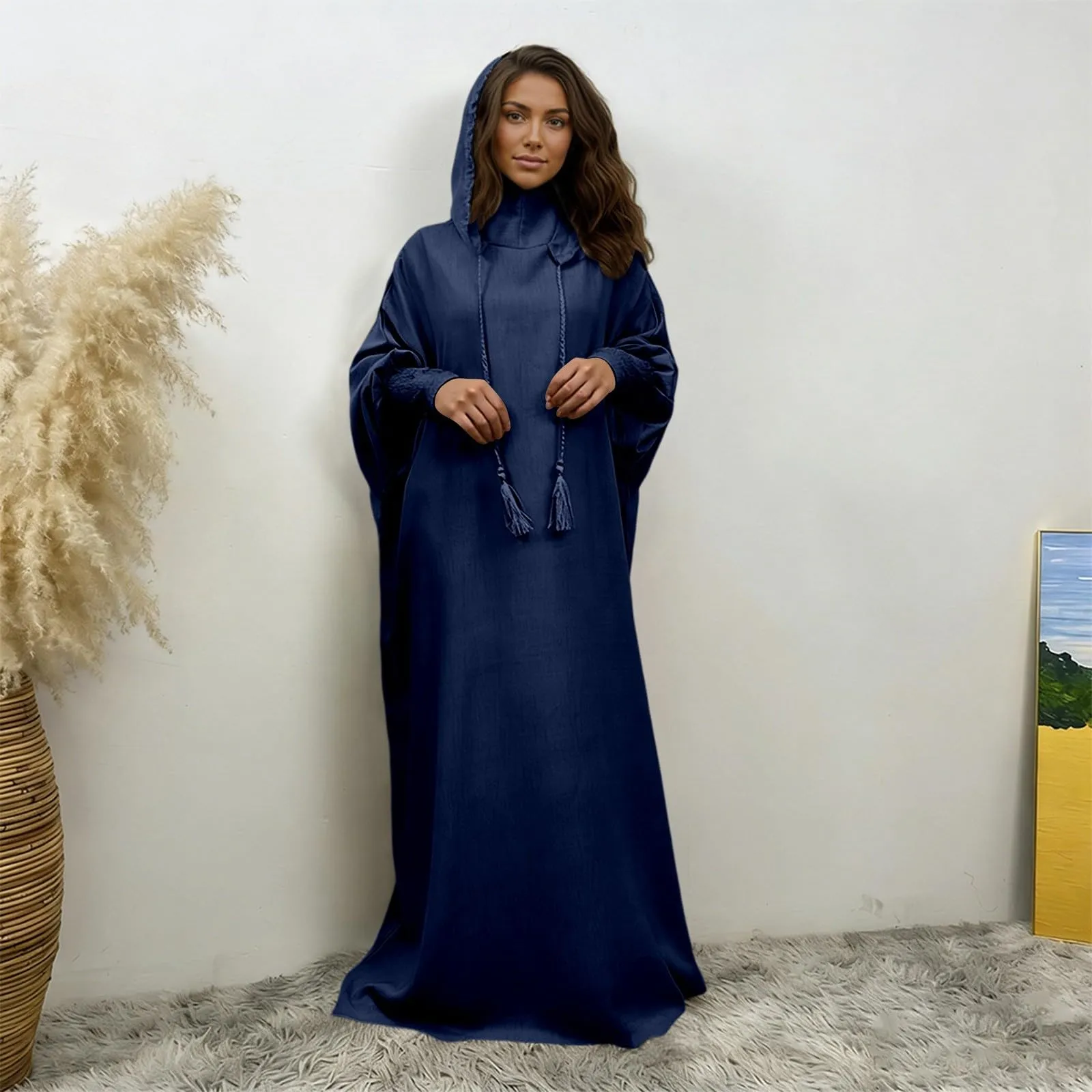 Abito da preghiera da donna Hijab Abaya Jilbab Islamico, Blu, L - immagine 4