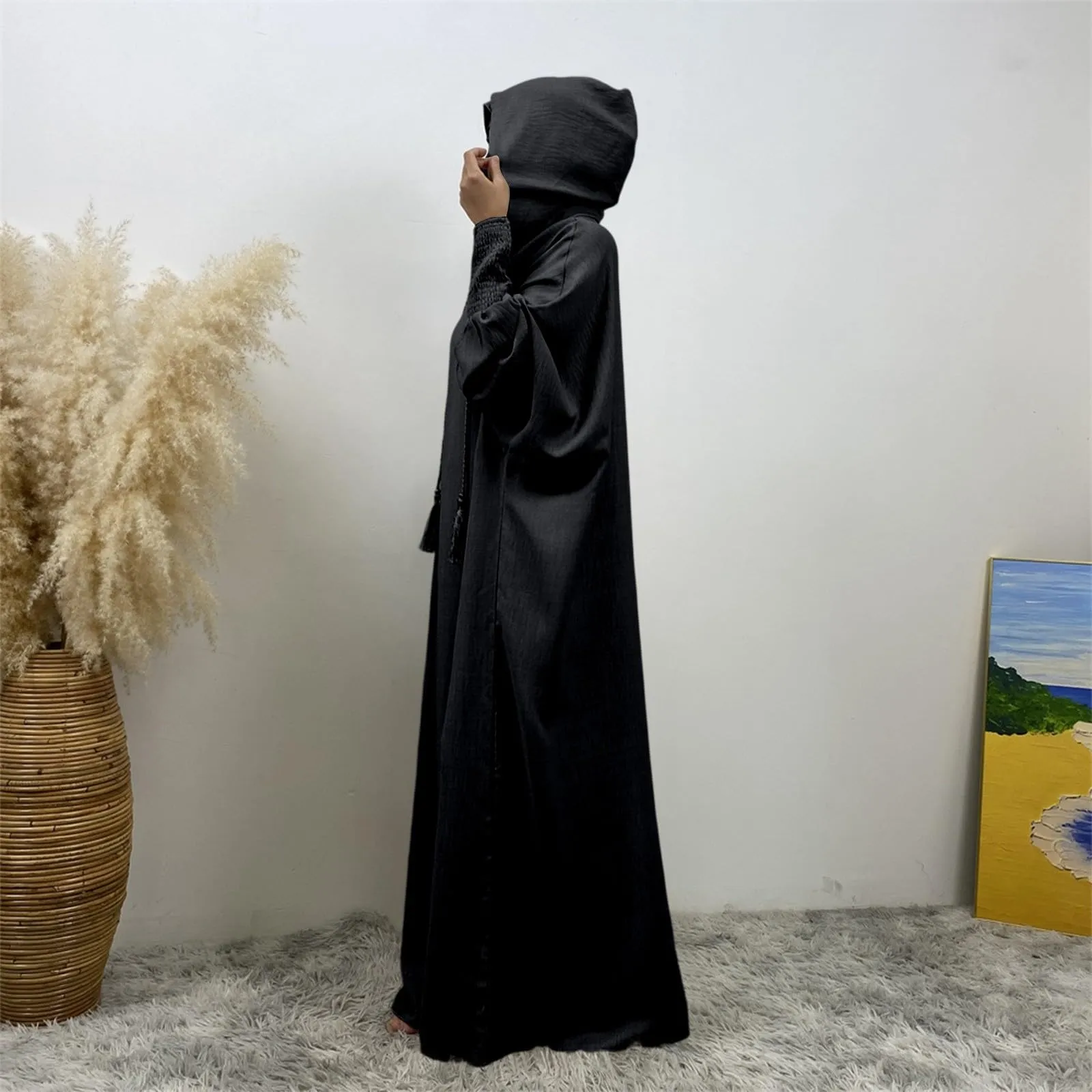 Generisch Abito da preghiera da donna Hijab Abaya Jilbab Islamico, Nero, XXL - immagine 4