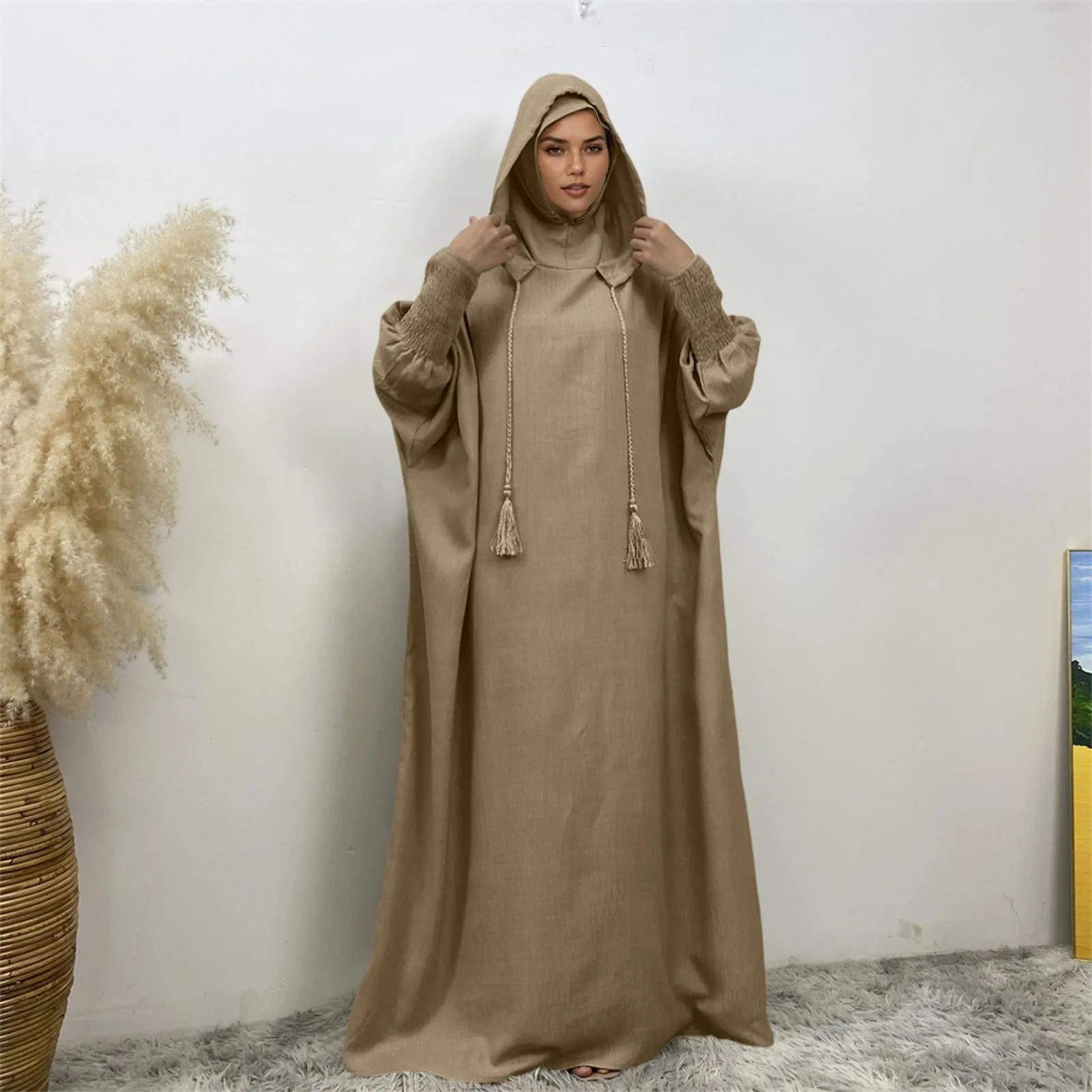 Generisch Abito da preghiera da donna Hijab Abaya Jilbab Islamico beige XXL - immagine 2