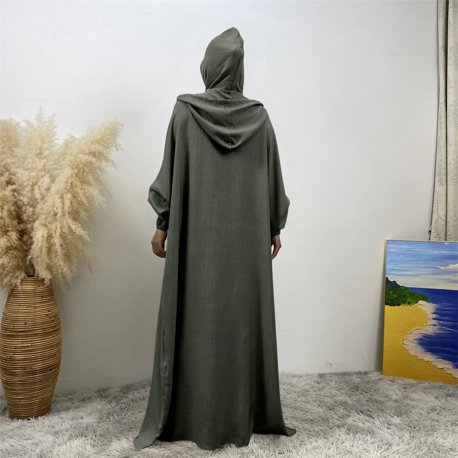 Generisch Abito da Preghiera da Donna Hijab Abaya Jilbab Islamico, Verde Chiaro, L - immagine 4