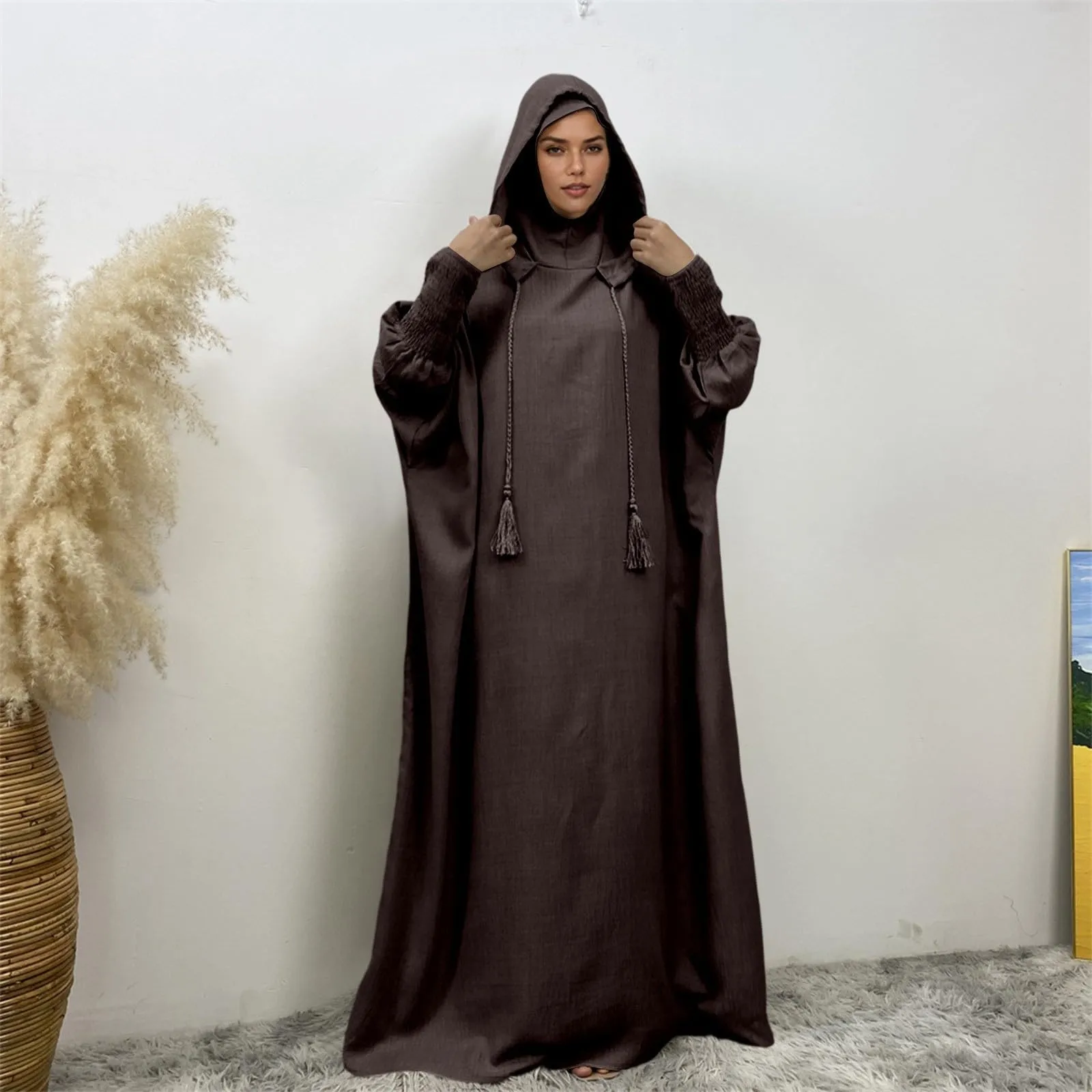 Generisch Abito da preghiera da donna Hijab Abaya Jilbab Islamico, Caffè, M - immagine 2