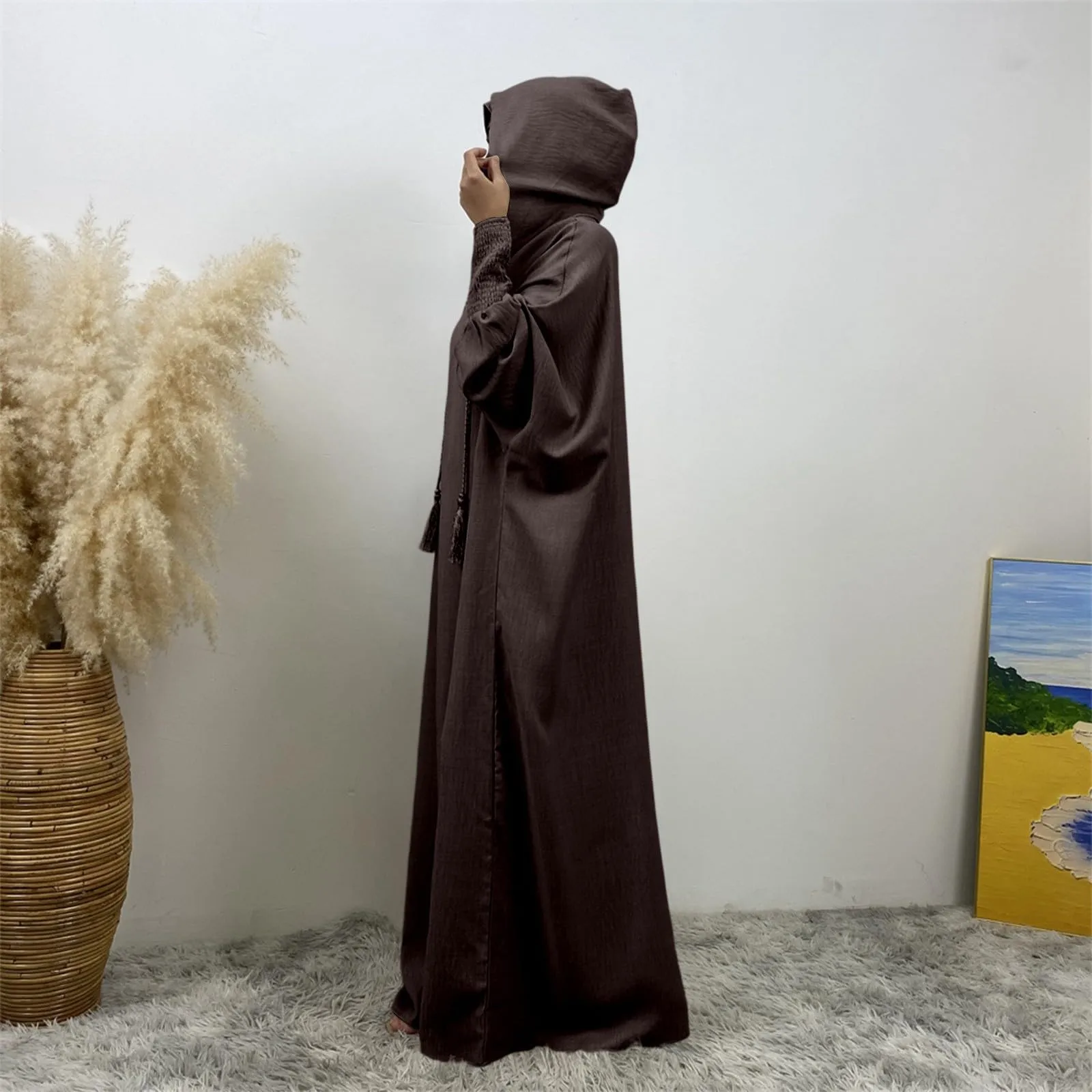Generisch Abito da preghiera da donna Hijab Abaya Jilbab Islamico, Caffè, M - immagine 3