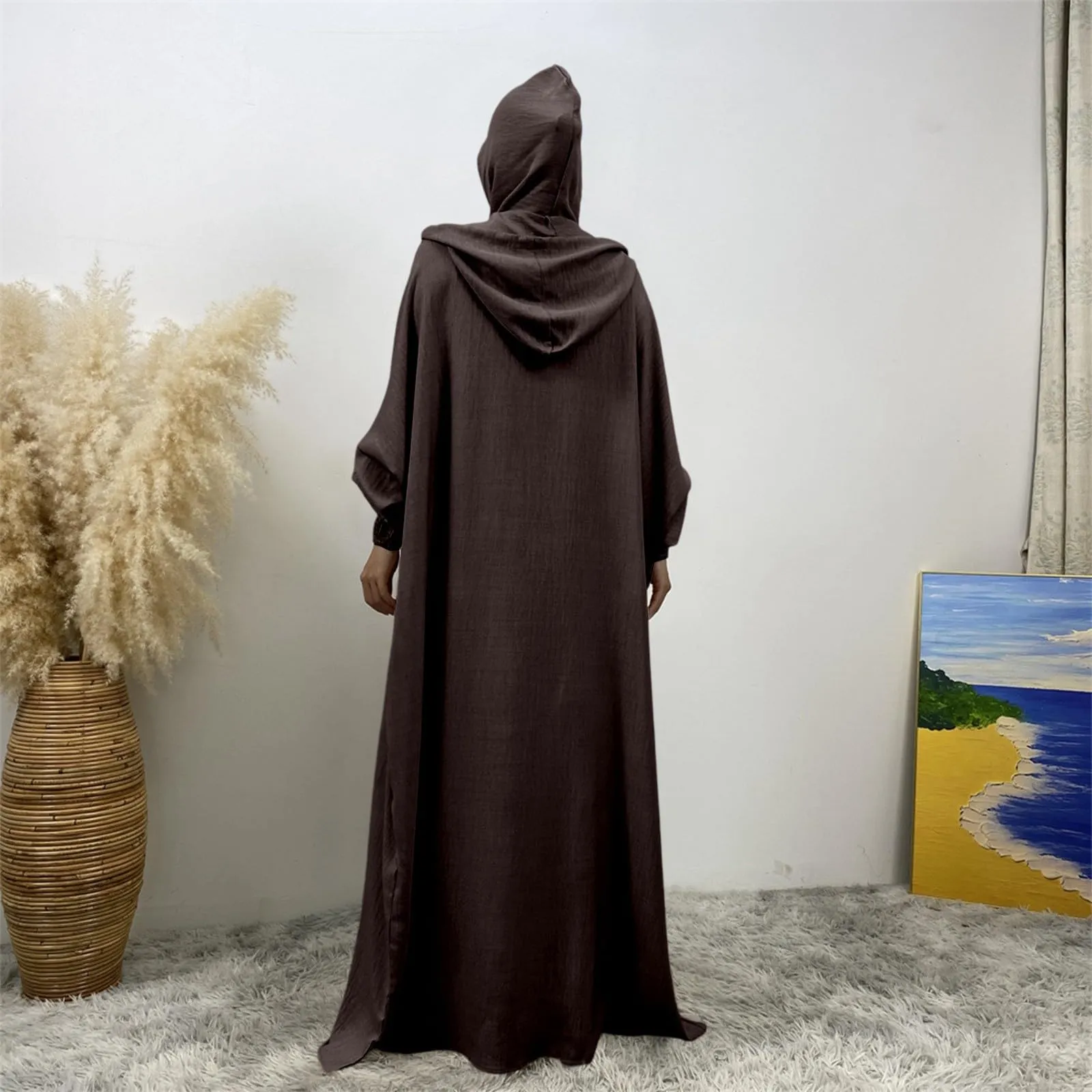 Generisch Abito da preghiera da donna Hijab Abaya Jilbab Islamico, caffè, XXL - immagine 4