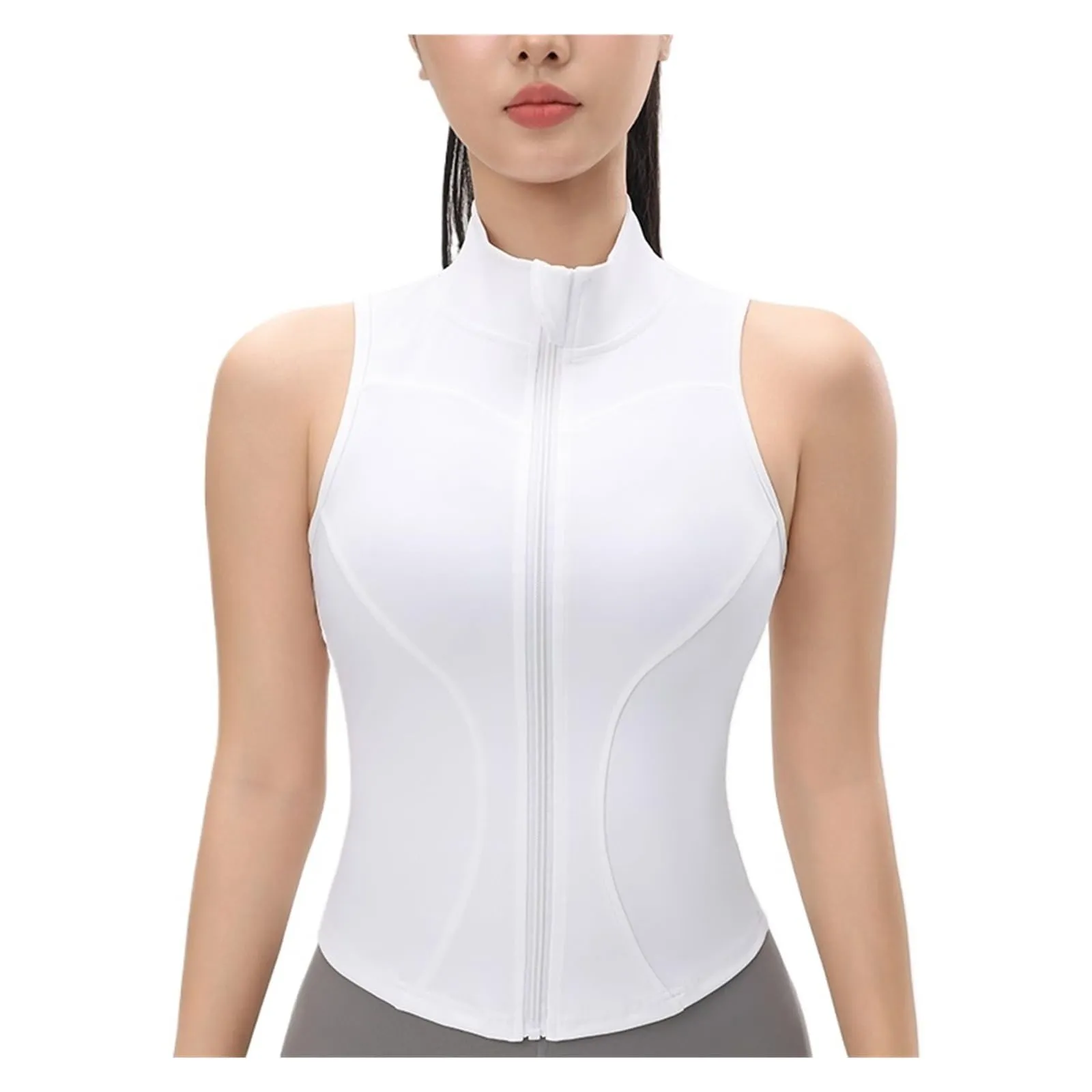 ZRHWSPD Canotta Sportiva da Donna Senza Maniche, Aderente, Antiurto con Cerniera, Asciugatura Rapida (White, S) - immagine 1