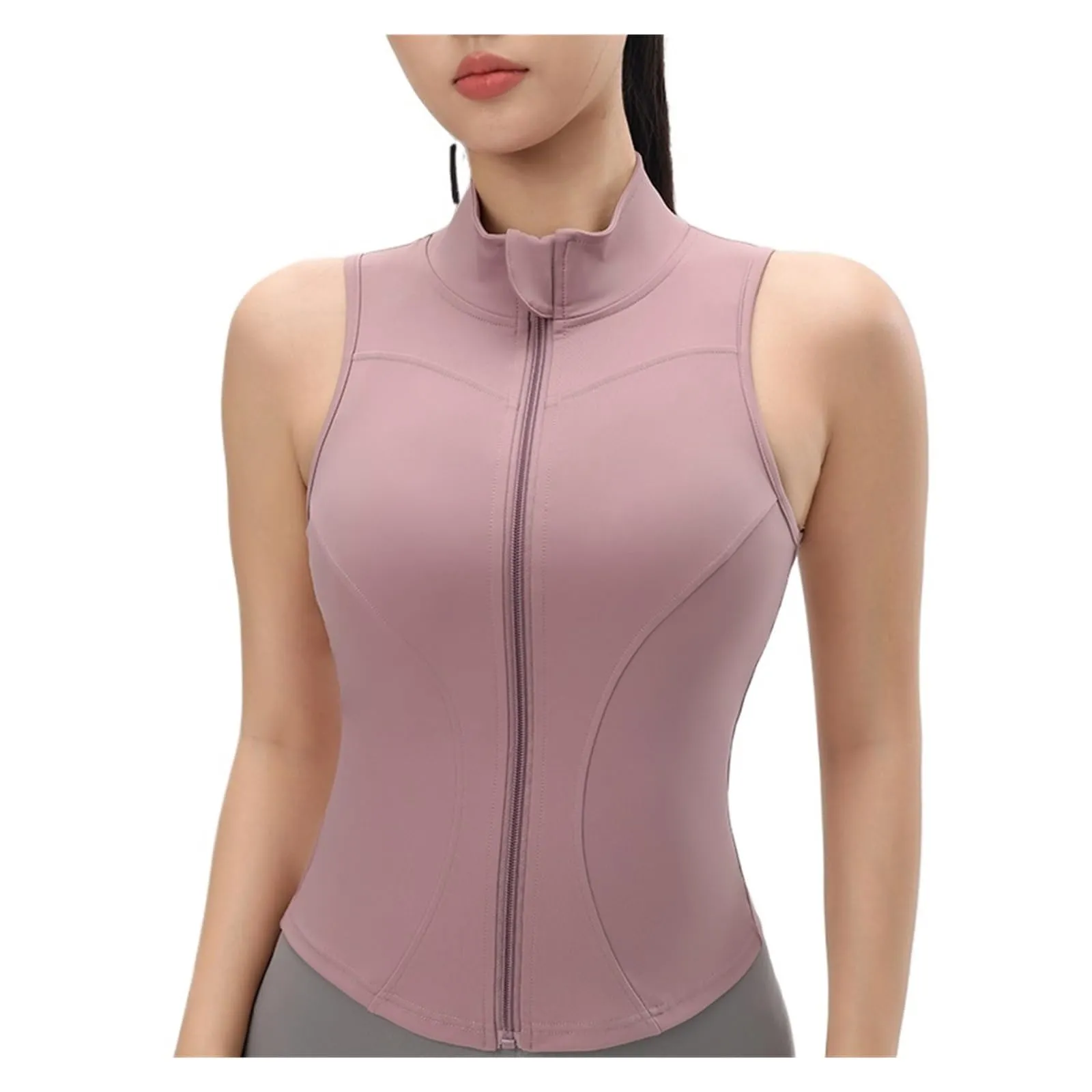 ZRHWSPD Giacca Sportiva Donna Senza Maniche Aderente con Cerniera for Yoga, Pink, S - immagine 1