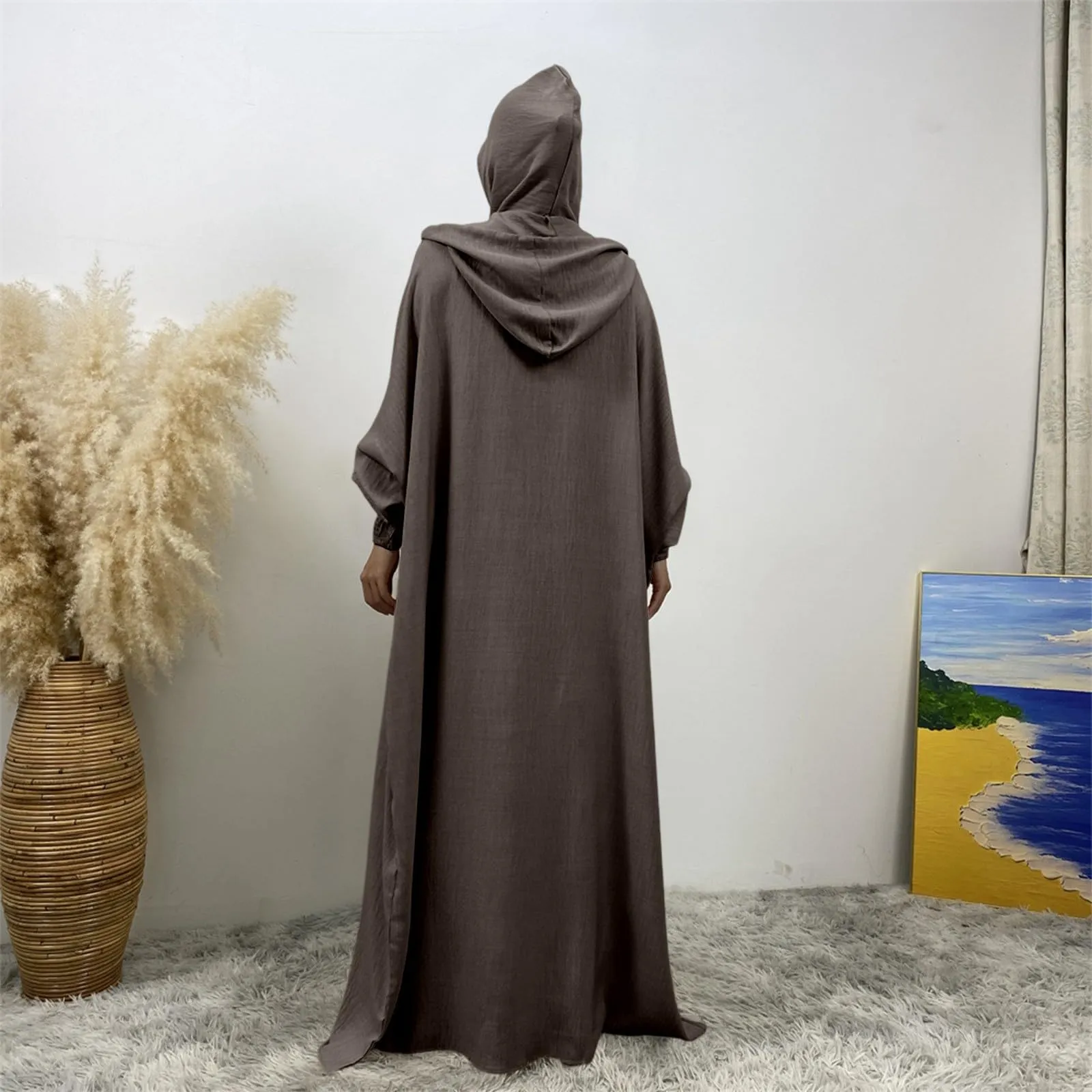 Abito da preghiera da donna Hijab Abaya Jilbab Islamico, marrone, XL - immagine 5