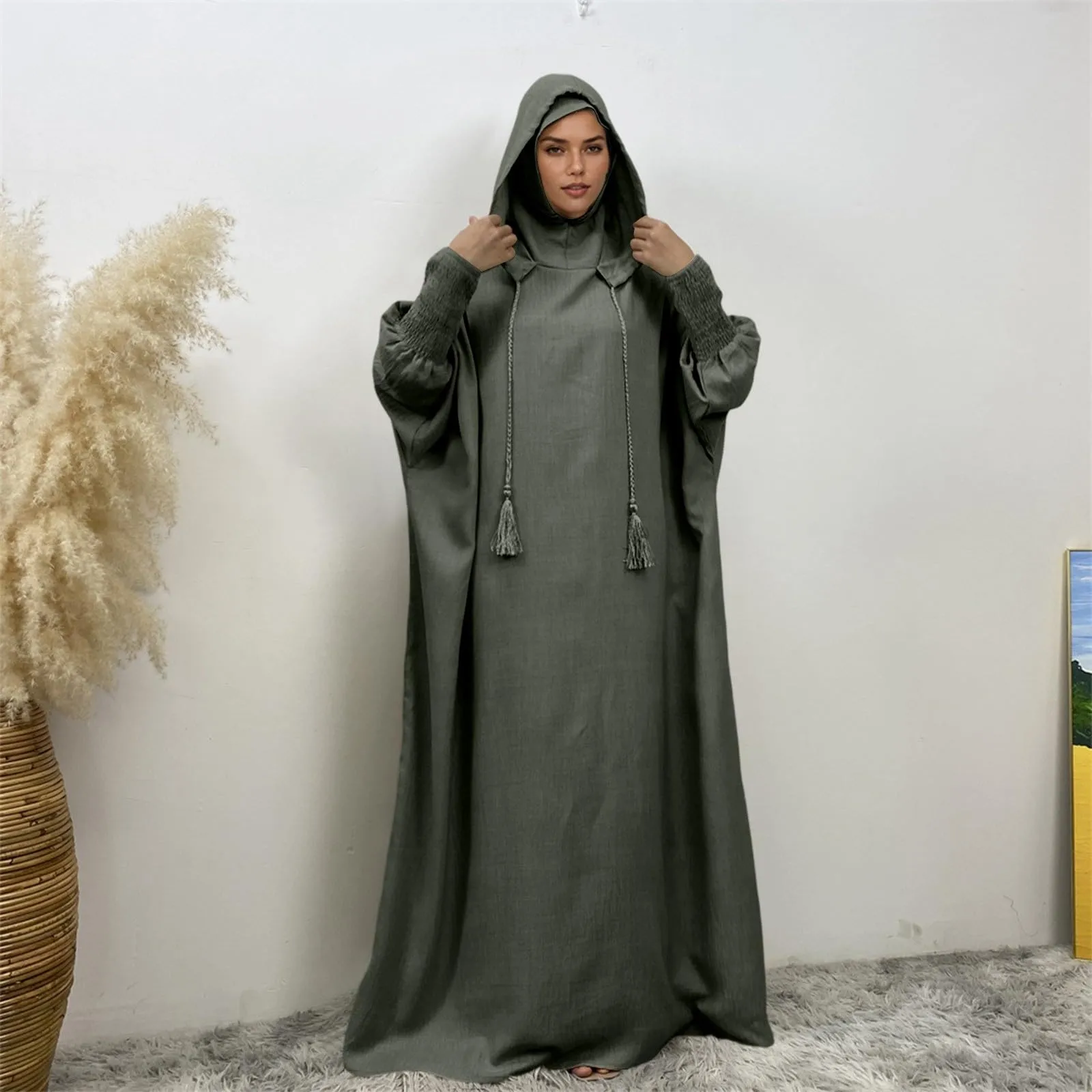 Generisch Abito da preghiera da donna Hijab Abaya Jilbab Islamico, verde chiaro, S - immagine 2
