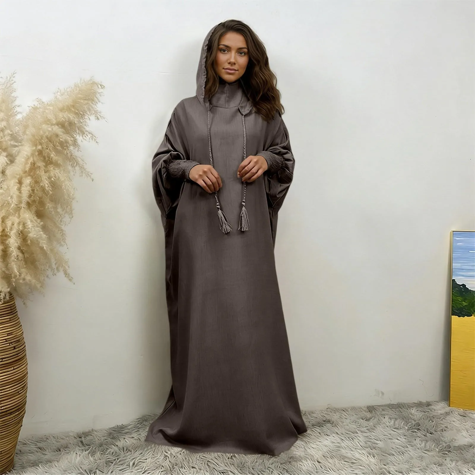 Generisch Abito da preghiera da donna Hijab Abaya Jilbab Islamico, marrone, M - immagine 3