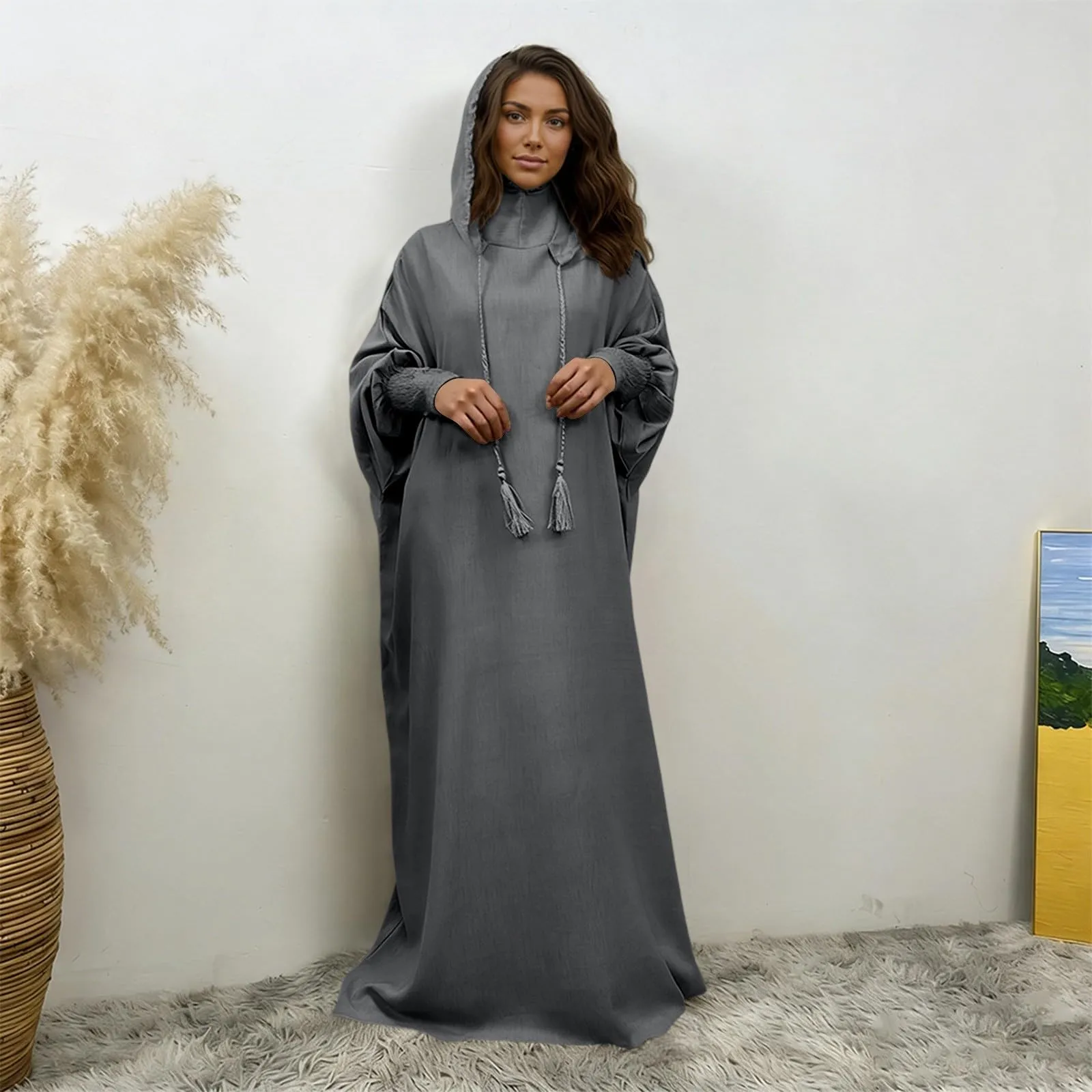Generisch Abito da preghiera da donna Hijab Abaya Jilbab Islamico, Grigio, S - immagine 2