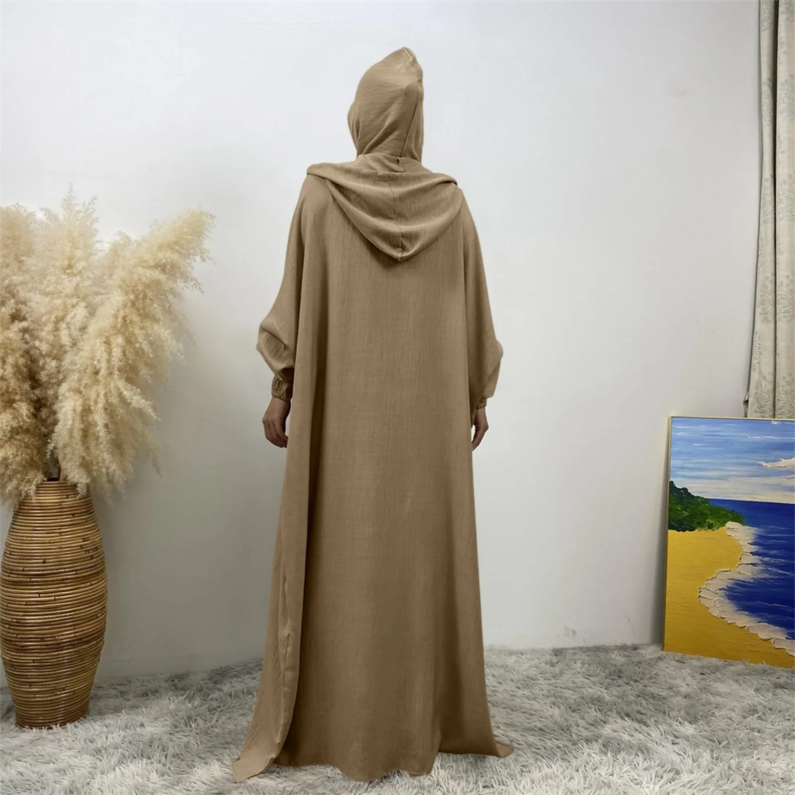 Generisch Abito da preghiera da donna Hijab Abaya Jilbab Burka, beige, S - immagine 5