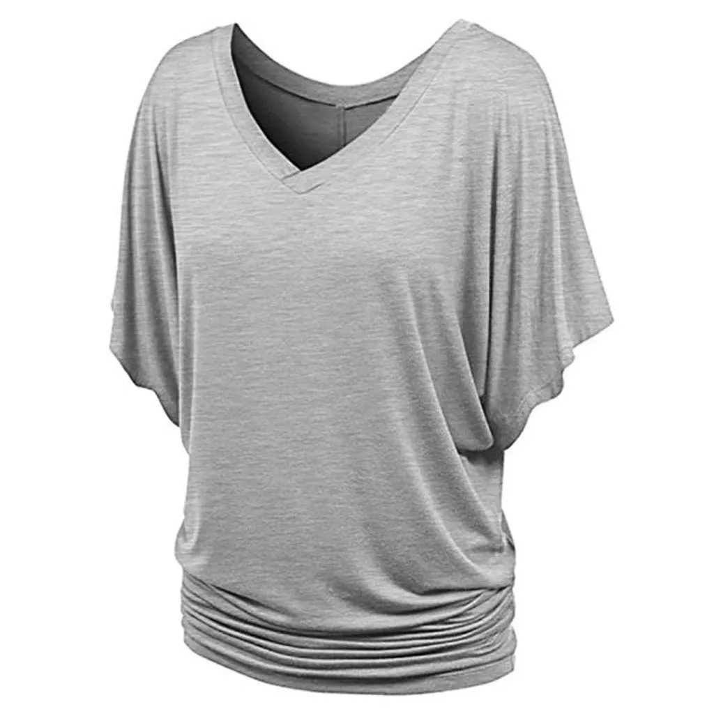 Generisch Maglietta Estiva Donna a Maniche Lunghe a Pistrello con Pieghe, Grigio, XL - immagine 6