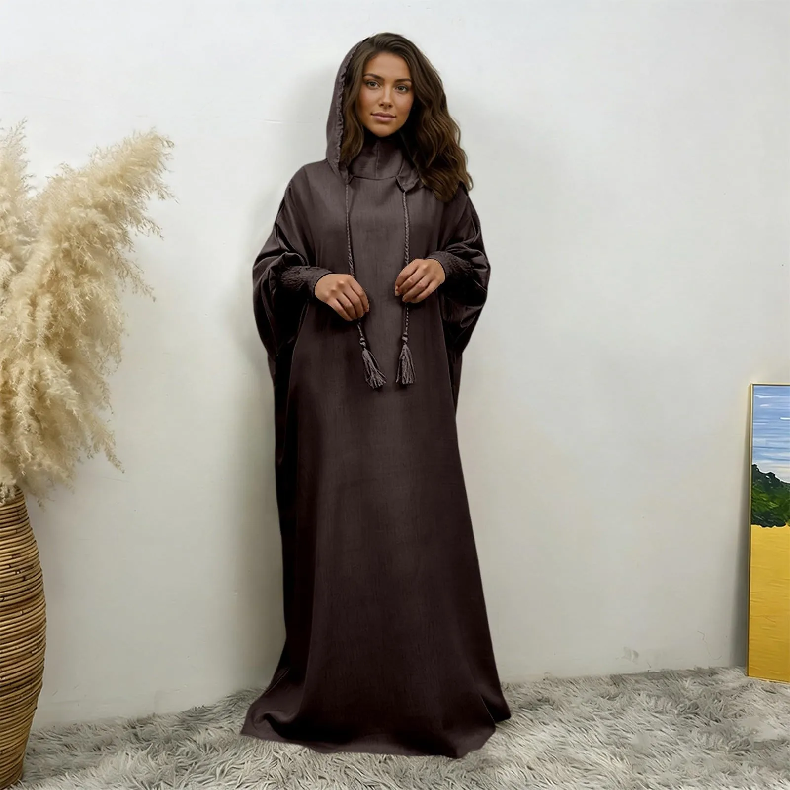 Generisch Abito da preghiera da donna Hijab Abaya Jilbab, caffè, L - immagine 5