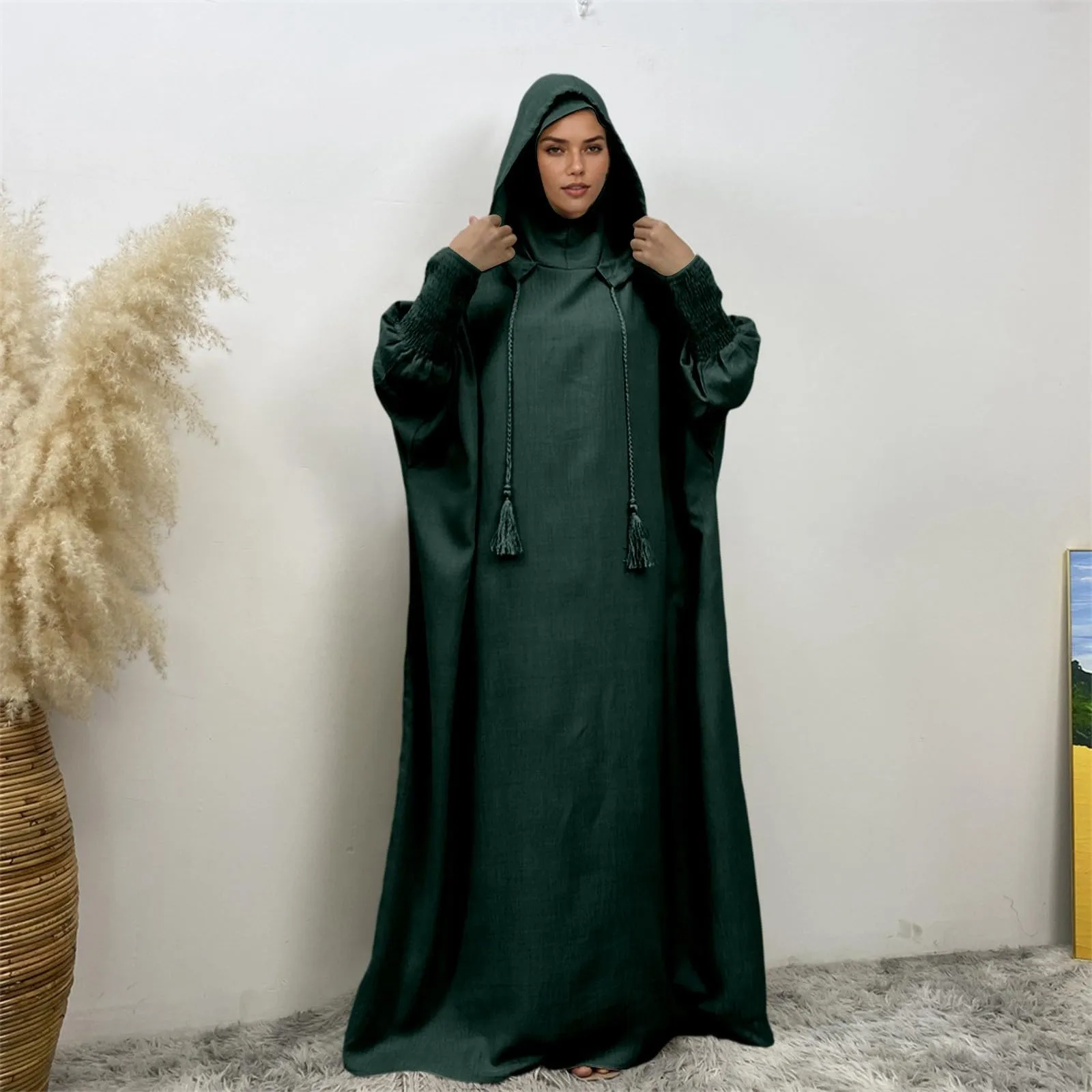 Abito da preghiera da donna Hijab Abaya Jilbab, Verde Scuro, XL - immagine 2