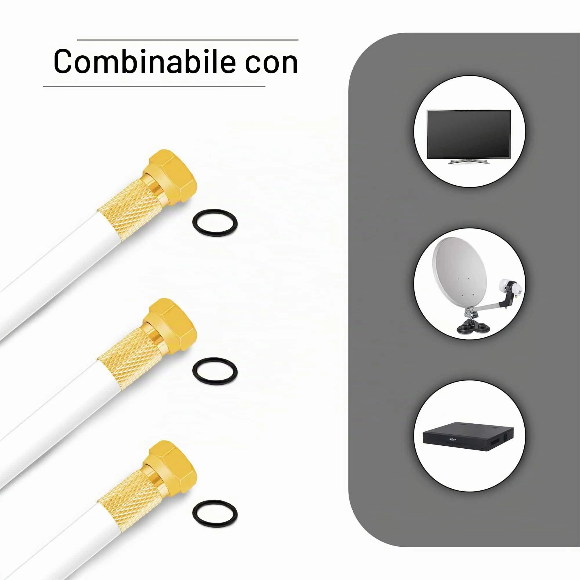 Premium X BASIC Cavo coassiale RG 6, 100m, Schermatura 135dB, Compatibile con DVB-S/S2, DVB-C, DVB-T, BK, Inclusi 10 connettori F - immagine 5