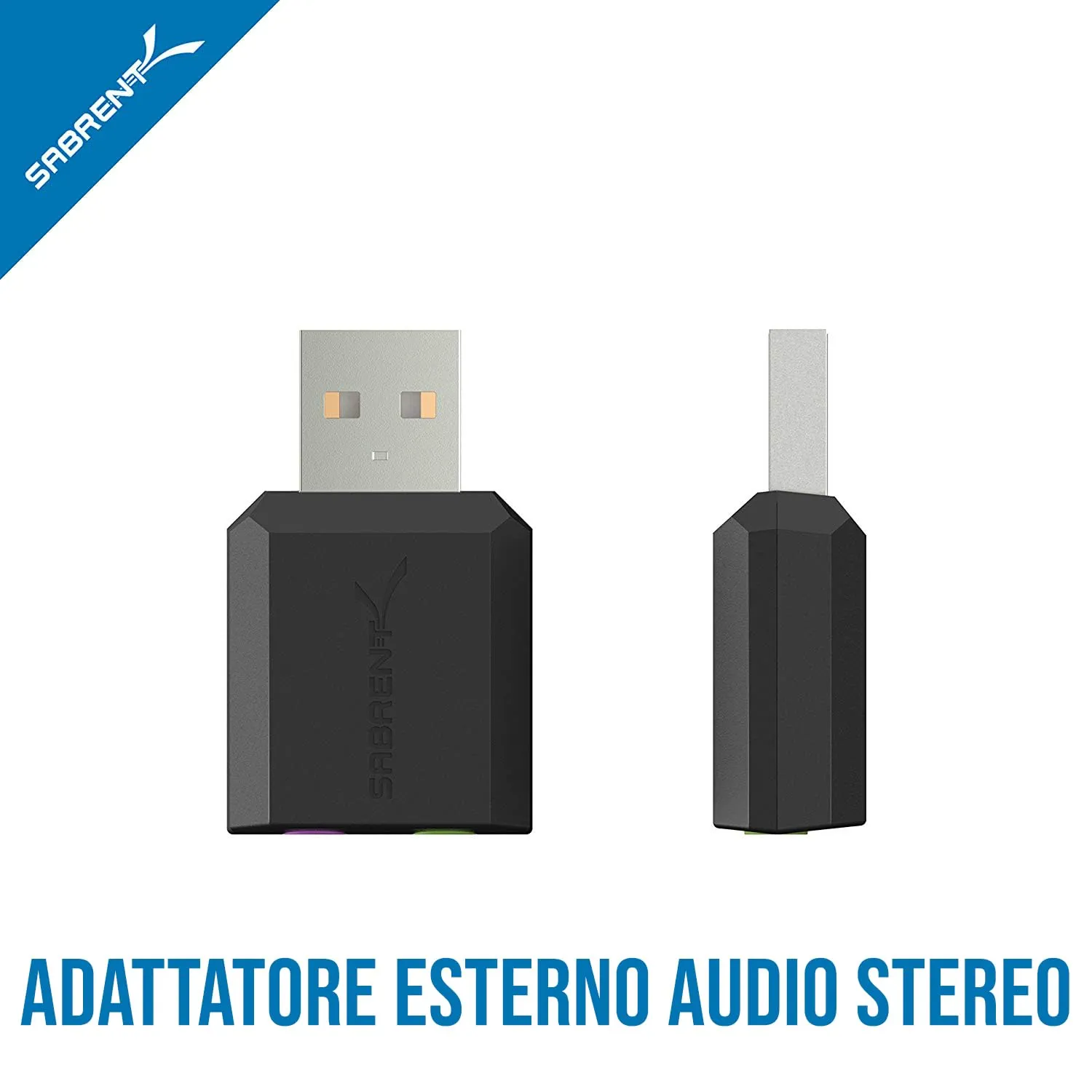 Sabrent Scheda Audio USB Esterna AU-MMSA, Adattatore USB a Jack 3,5mm per Cuffie e Microfono, Nero - immagine 2