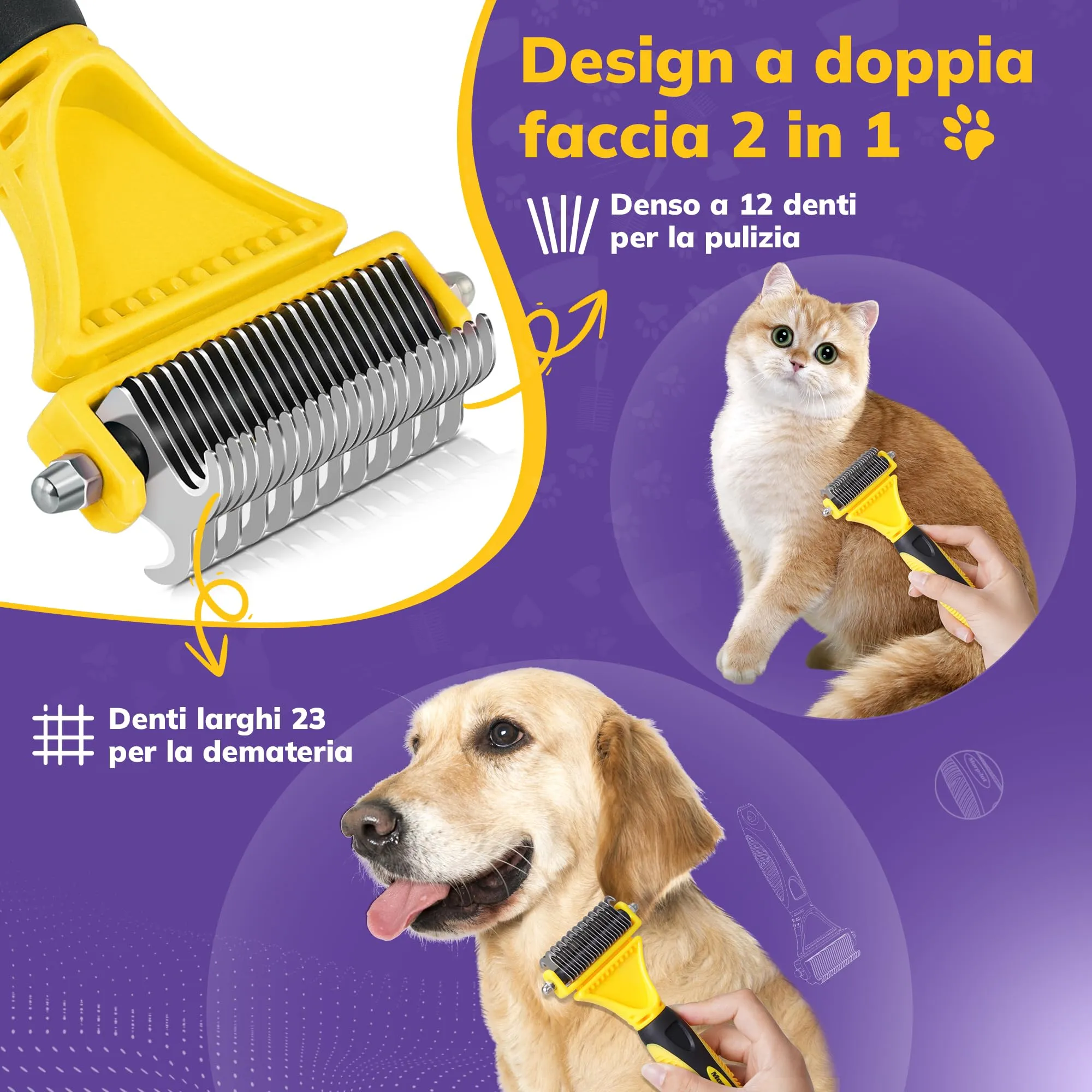 Morpilot Spazzola per Cani e Gatti a Pelo Lungo, Pettine Professionale Cardatore per Sottopelo e Nodi - immagine 2