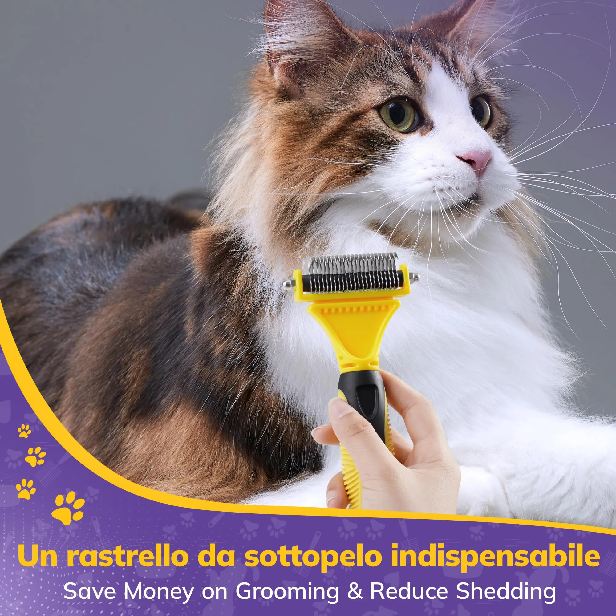 Morpilot Spazzola per Cani e Gatti a Pelo Lungo, Pettine Professionale Cardatore per Sottopelo e Nodi - immagine 3