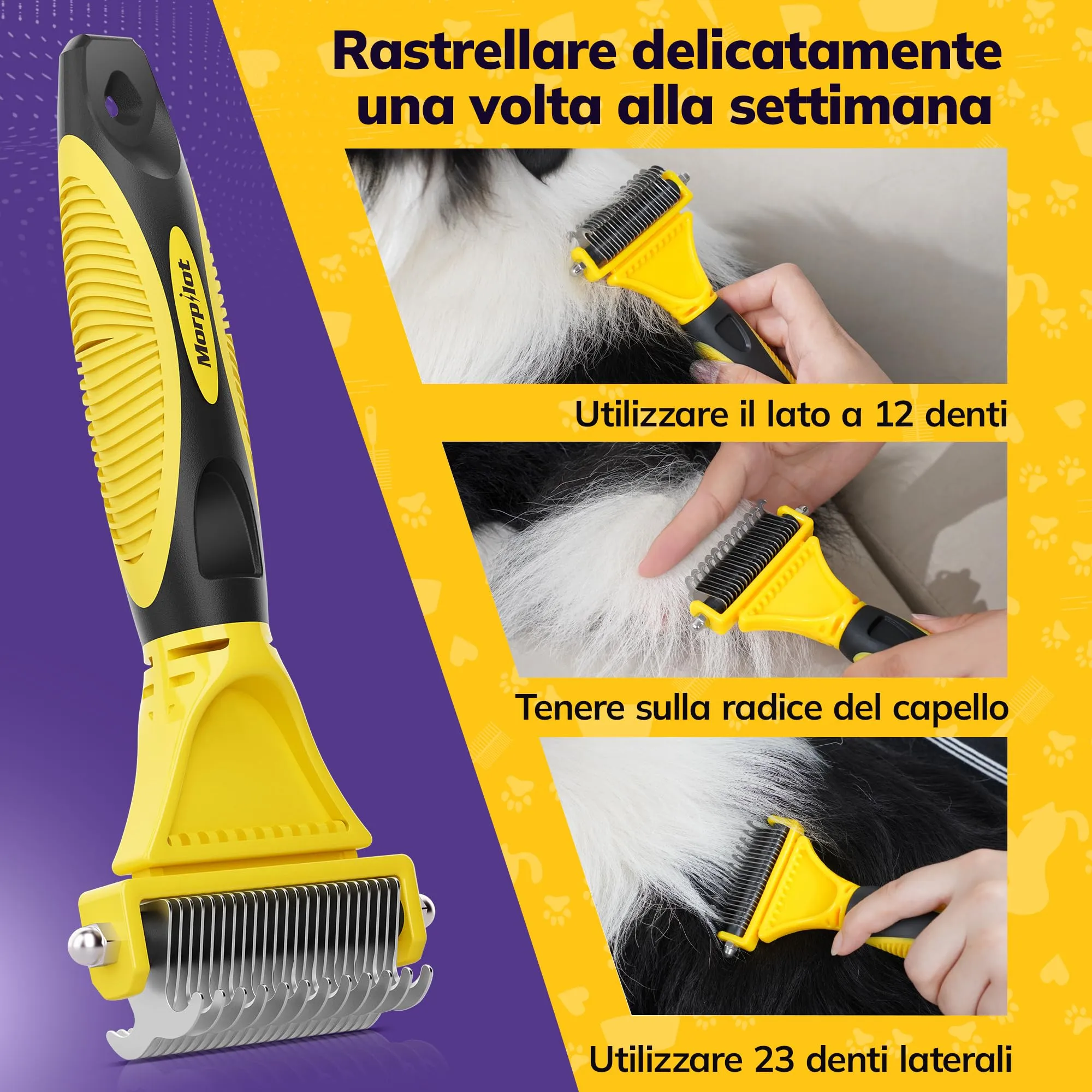 Morpilot Spazzola per Cani e Gatti a Pelo Lungo, Pettine Professionale Cardatore per Sottopelo e Nodi - immagine 7