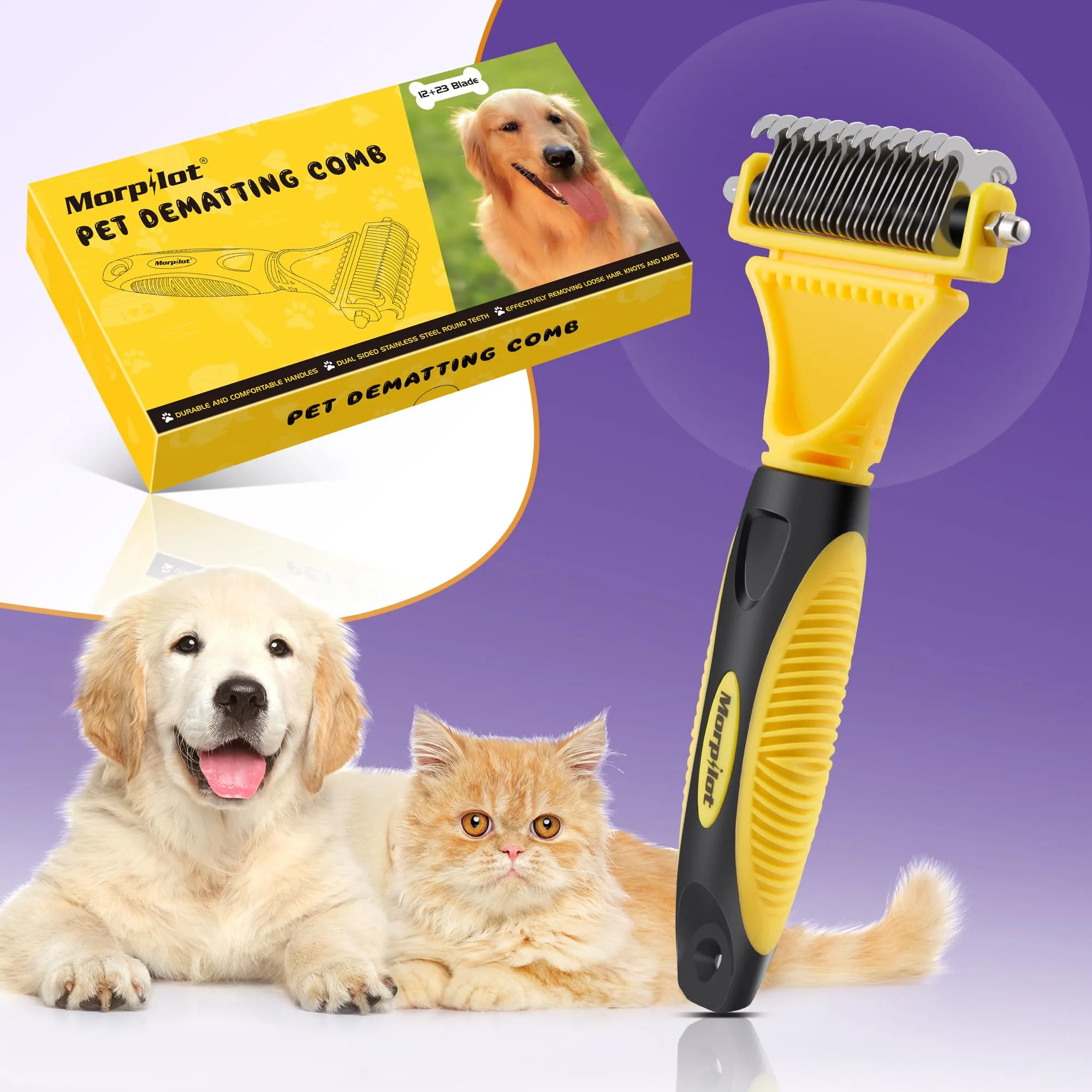 Morpilot Spazzola per Cani e Gatti a Pelo Lungo, Pettine Professionale Cardatore per Sottopelo e Nodi - immagine 8