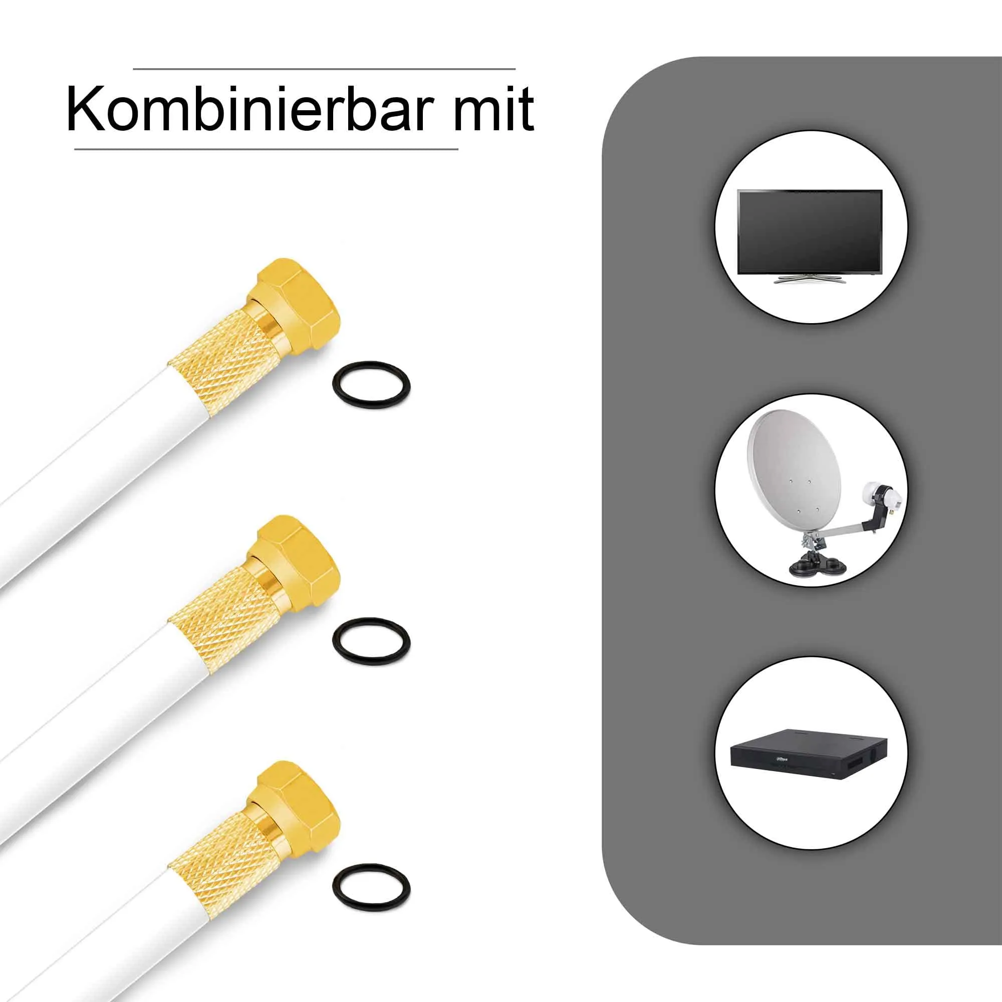 Premium X Basic Cavo coassiale RG 6, 20m, schermatura quadrupla 135dB, compatibile con DVB-S/S2, DVB-C, DVB-T, BK, inclusi 10 connettori F - immagine 4