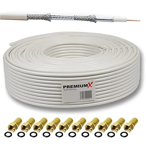 PremiumX Cavo Coassiale RG6 15m 135dB 4 Strati Copperclad per Antenna Satellitare e TV Digitale con 10 Connettori F - immagine 1
