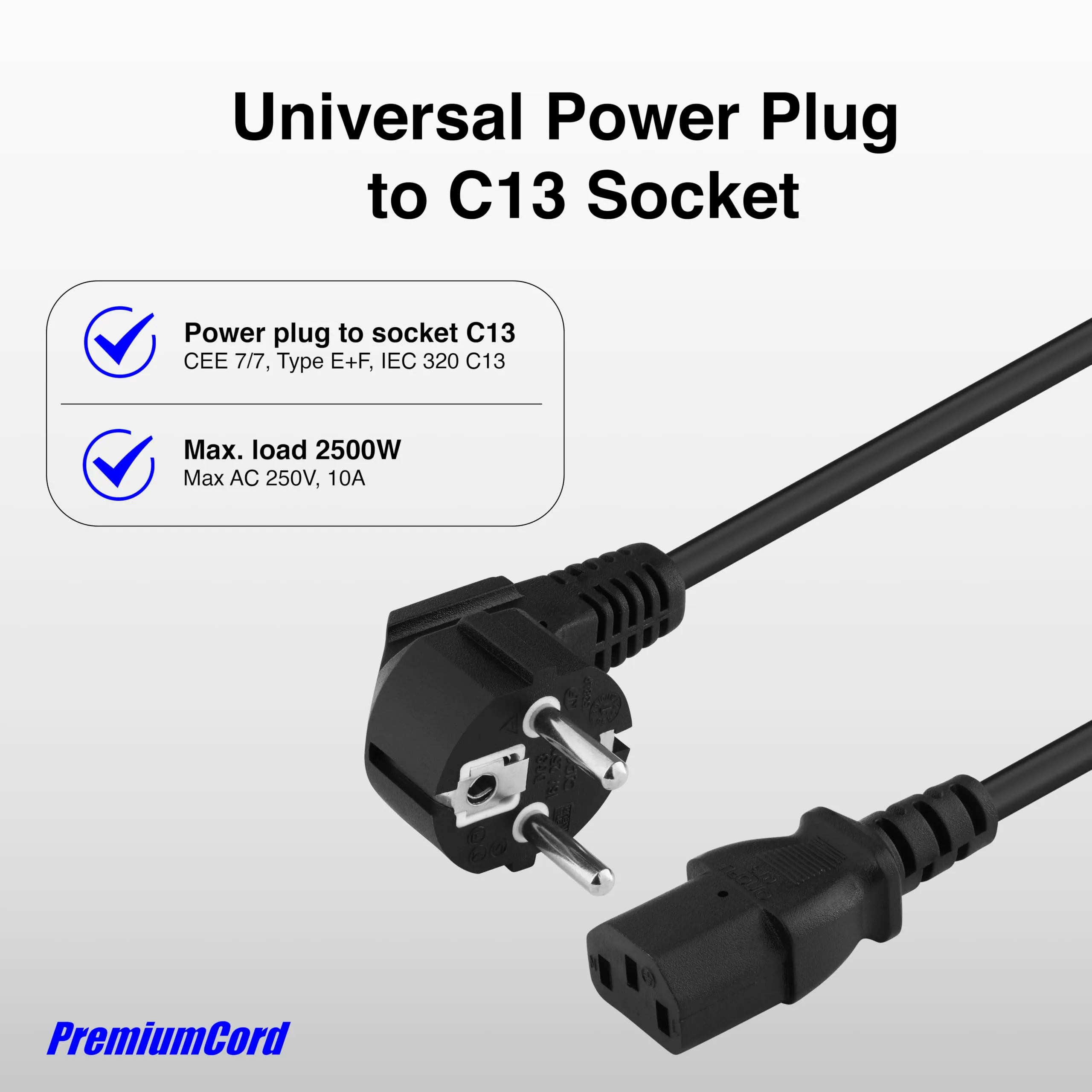 PremiumCord Cavo di Alimentazione 230V IEC 320 C13, 3 Pin, Nero, 5 m - immagine 5
