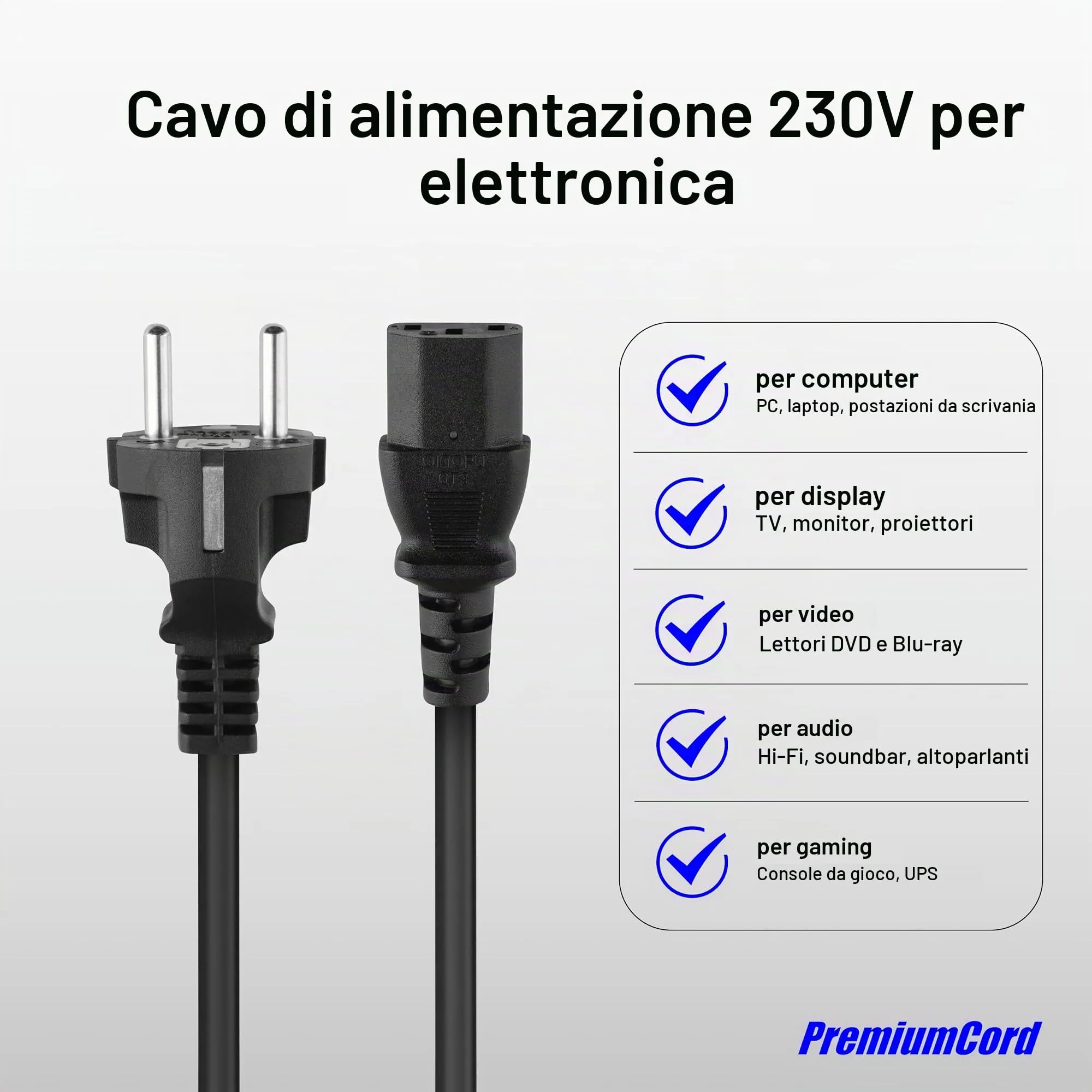 PremiumCord Cavo di Alimentazione IEC 320 C13, 230V, 2m, Nero - immagine 4