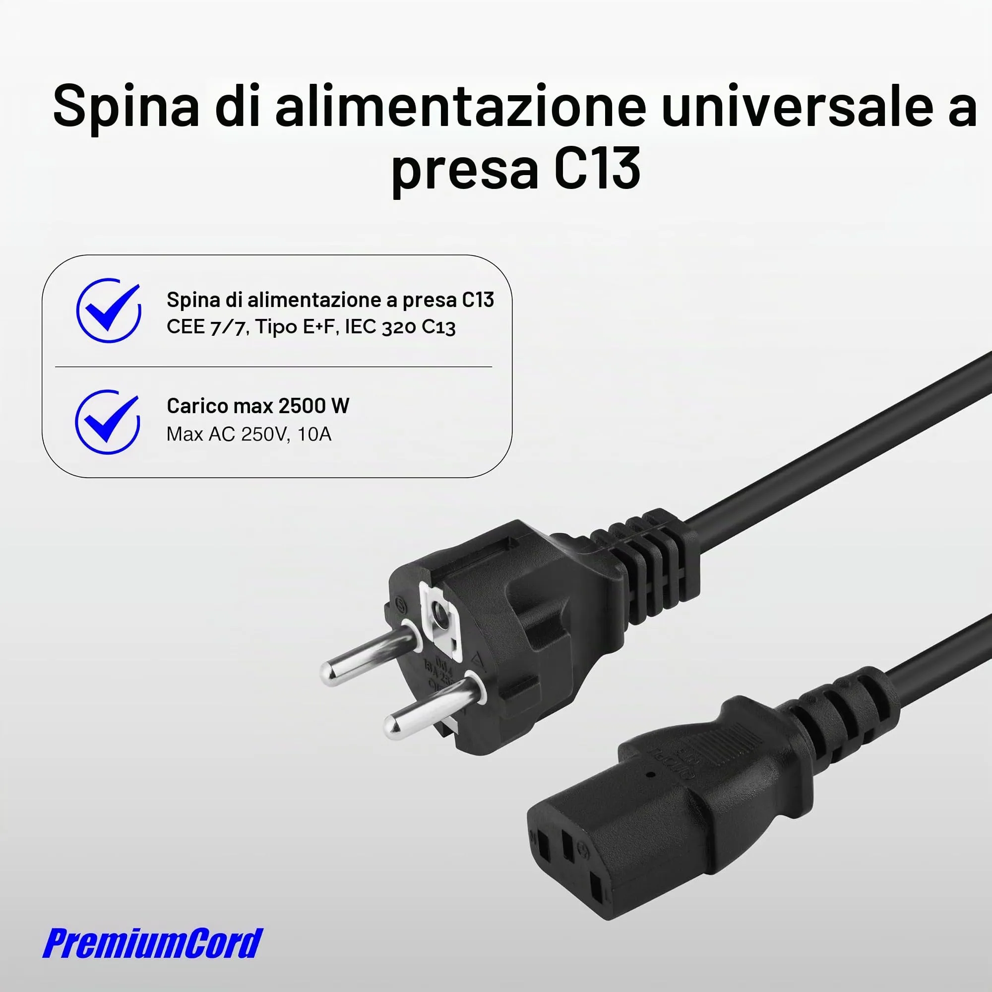 PremiumCord Cavo di Alimentazione IEC 320 C13, 230V, 2m, Nero - immagine 5