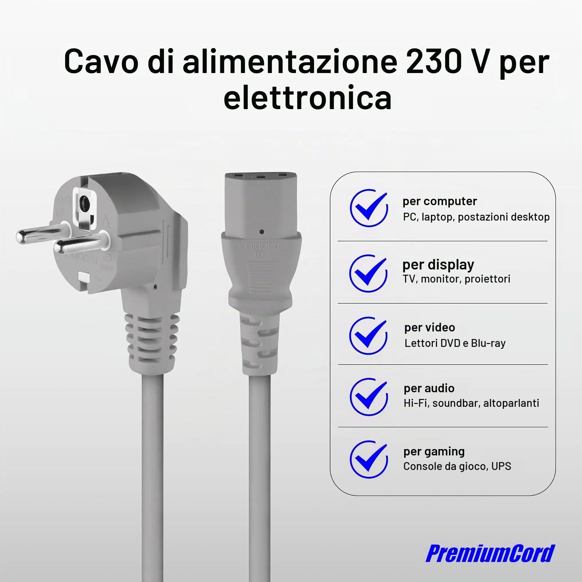 PremiumCord KPSP2G Cavo di alimentazione IEC C13 Schuko, 2 m, Grigio - immagine 4