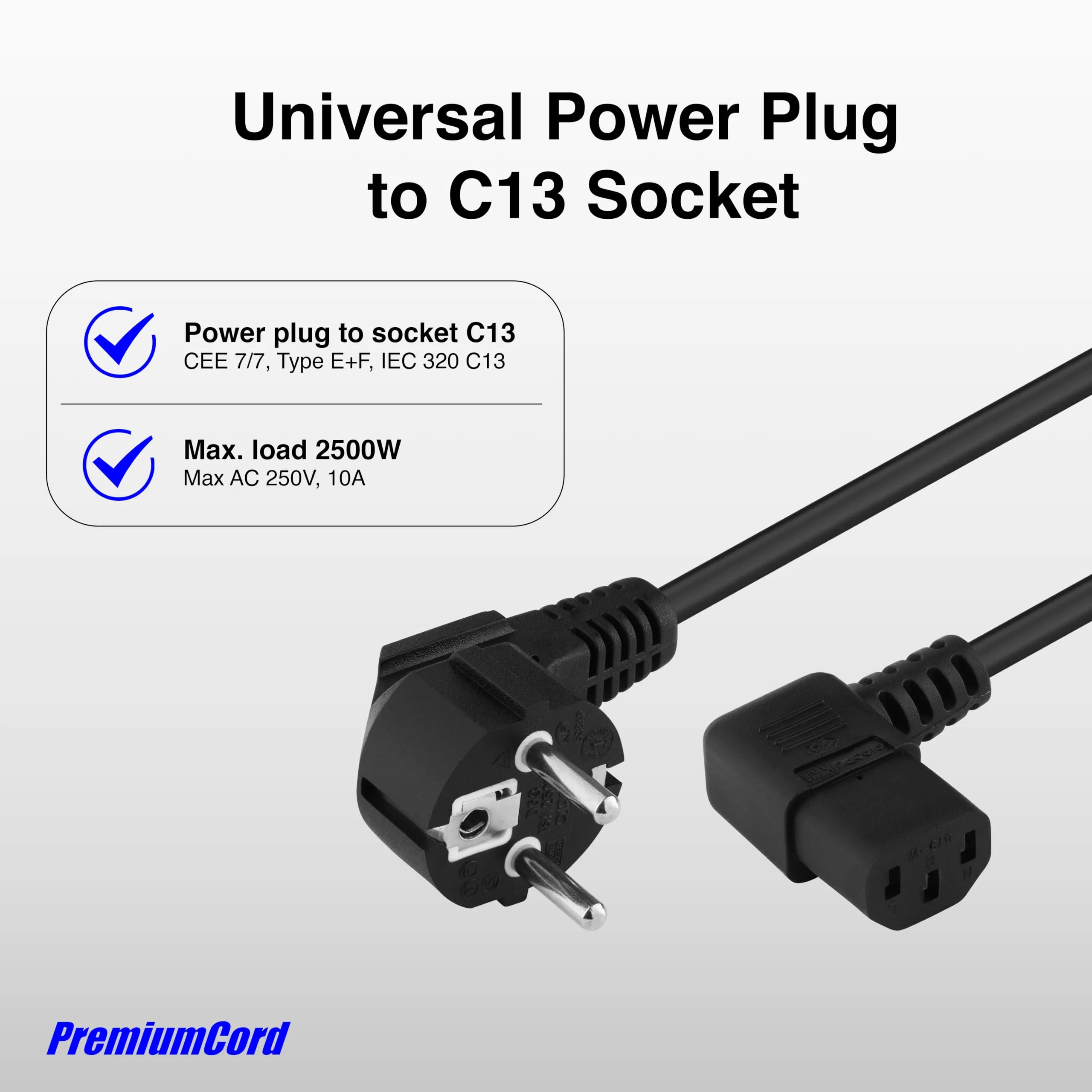 PremiumCord Cavo di Alimentazione IEC 320 C13, 230V, 5 m, Nero - immagine 5