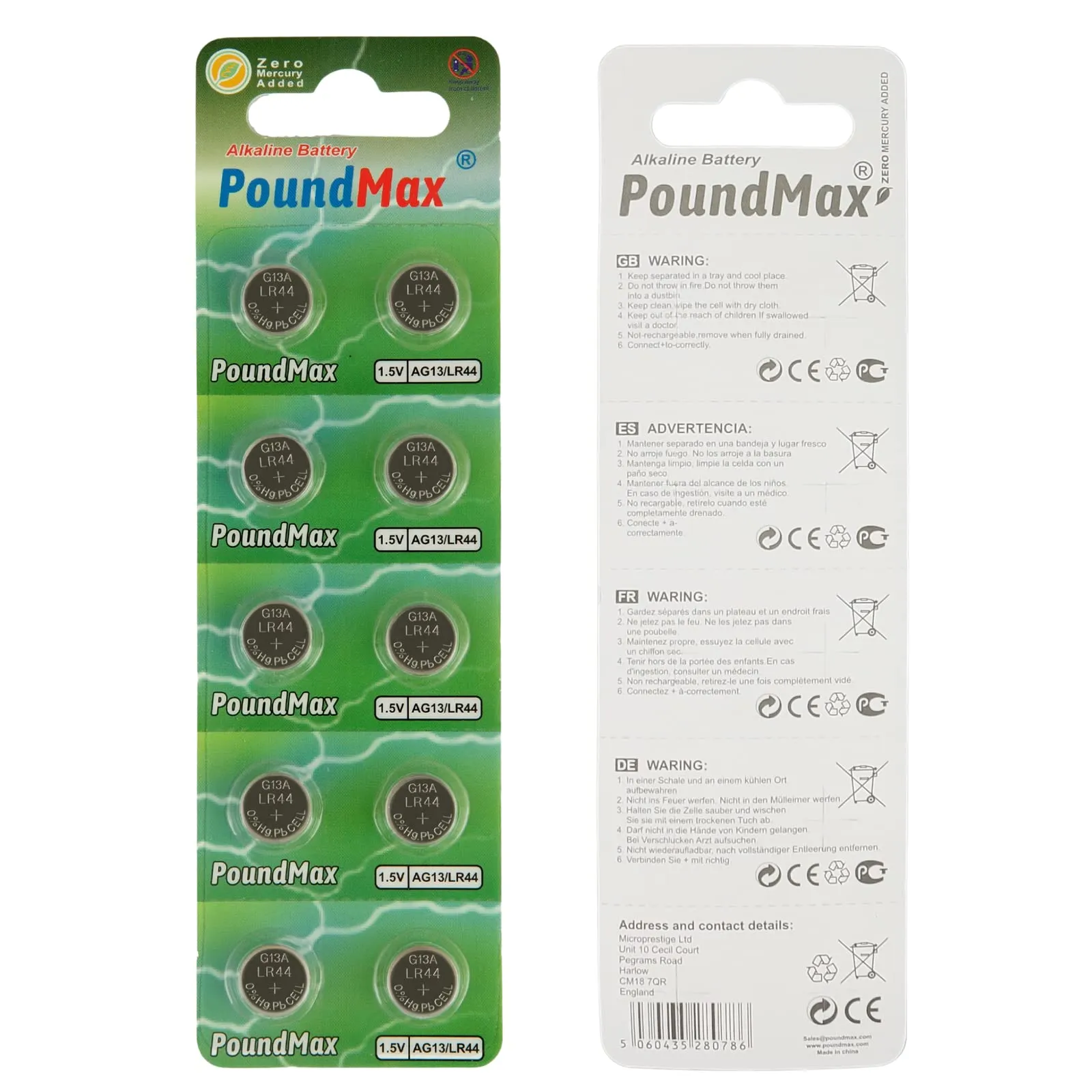 PoundMax 10 Batterie Alcaline a Bottone AG13 LR44 1,5 V - immagine 1