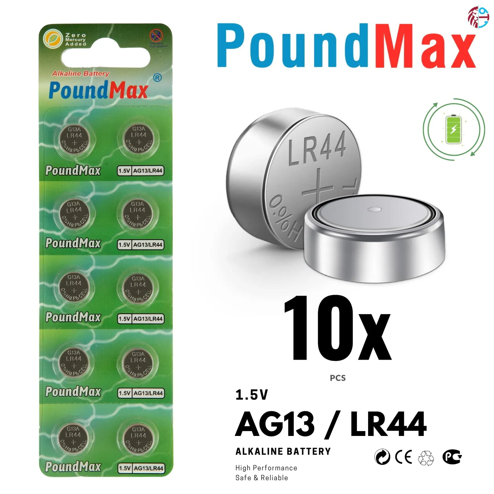 PoundMax 10 Batterie Alcaline a Bottone AG13 LR44 1,5 V - immagine 2
