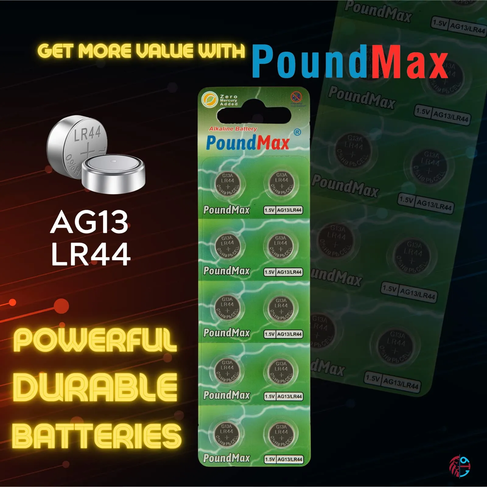 PoundMax 10 Batterie Alcaline a Bottone AG13 LR44 1,5 V - immagine 3