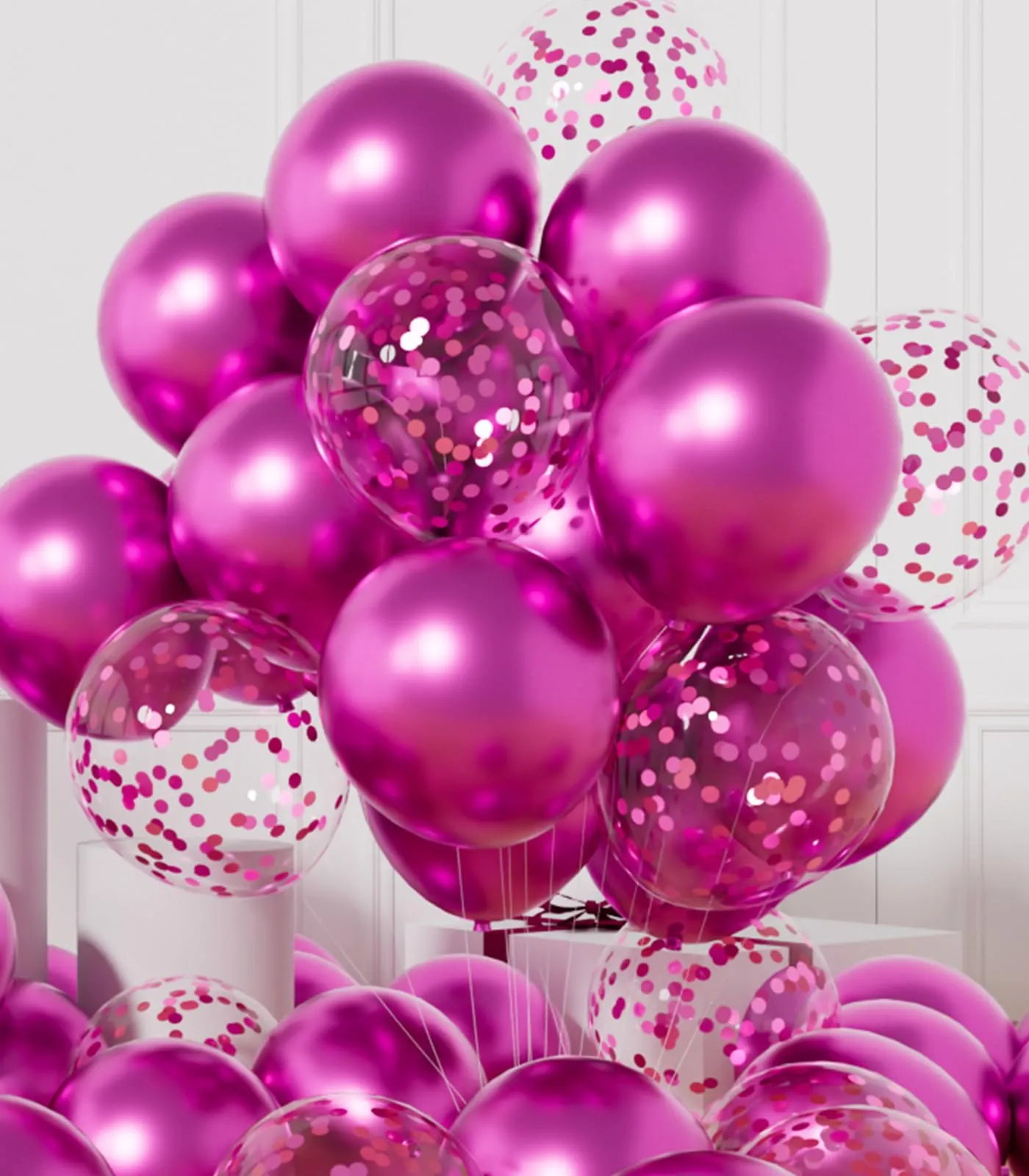 AULE Palloncini Fucsia Metallizzati con Coriandoli, 42 Pezzi, 30cm - immagine 1