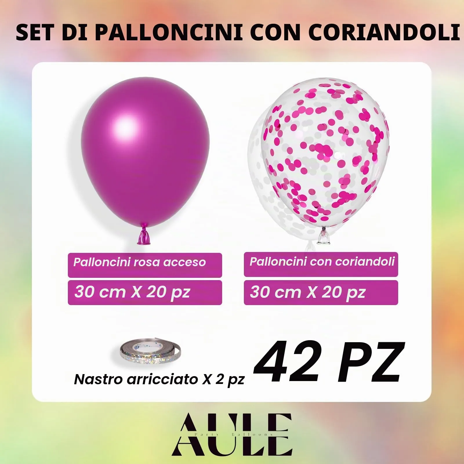 AULE Palloncini Fucsia Metallizzati con Coriandoli, 42 Pezzi, 30cm - immagine 2