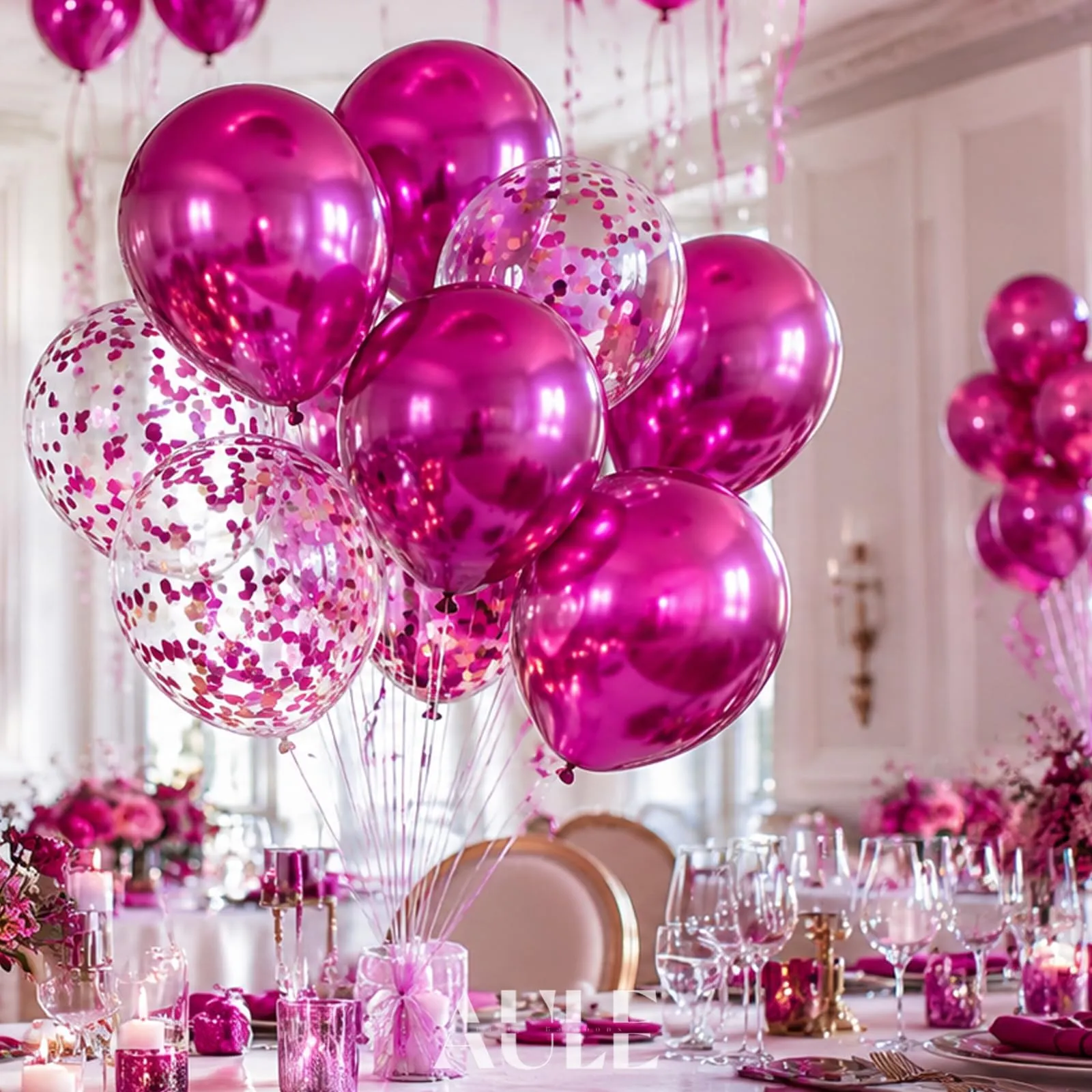 AULE Palloncini Fucsia Metallizzati con Coriandoli, 42 Pezzi, 30cm - immagine 4