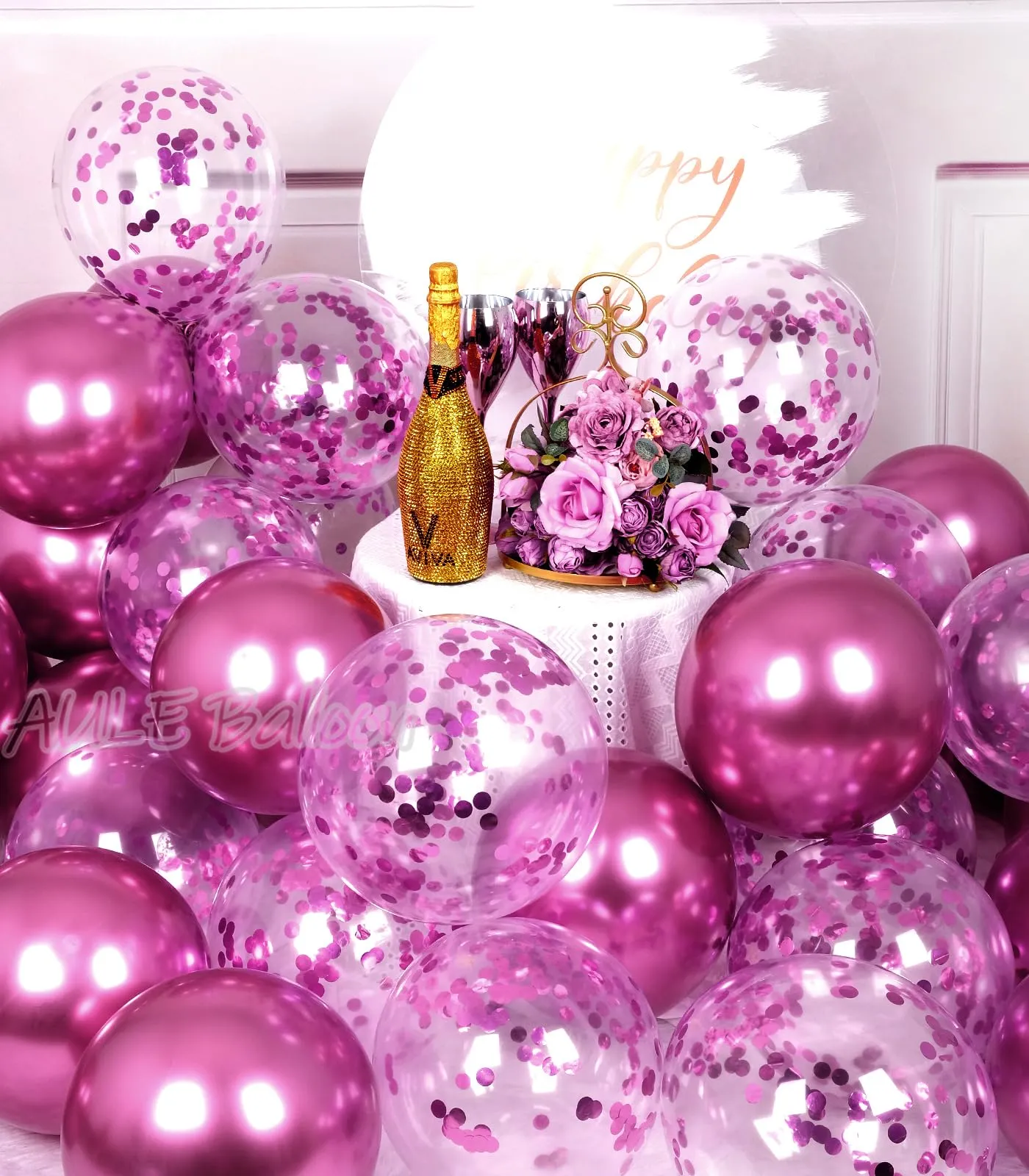 AULE Palloncini Fucsia Metallizzati con Coriandoli, 42 Pezzi, 30cm - immagine 5