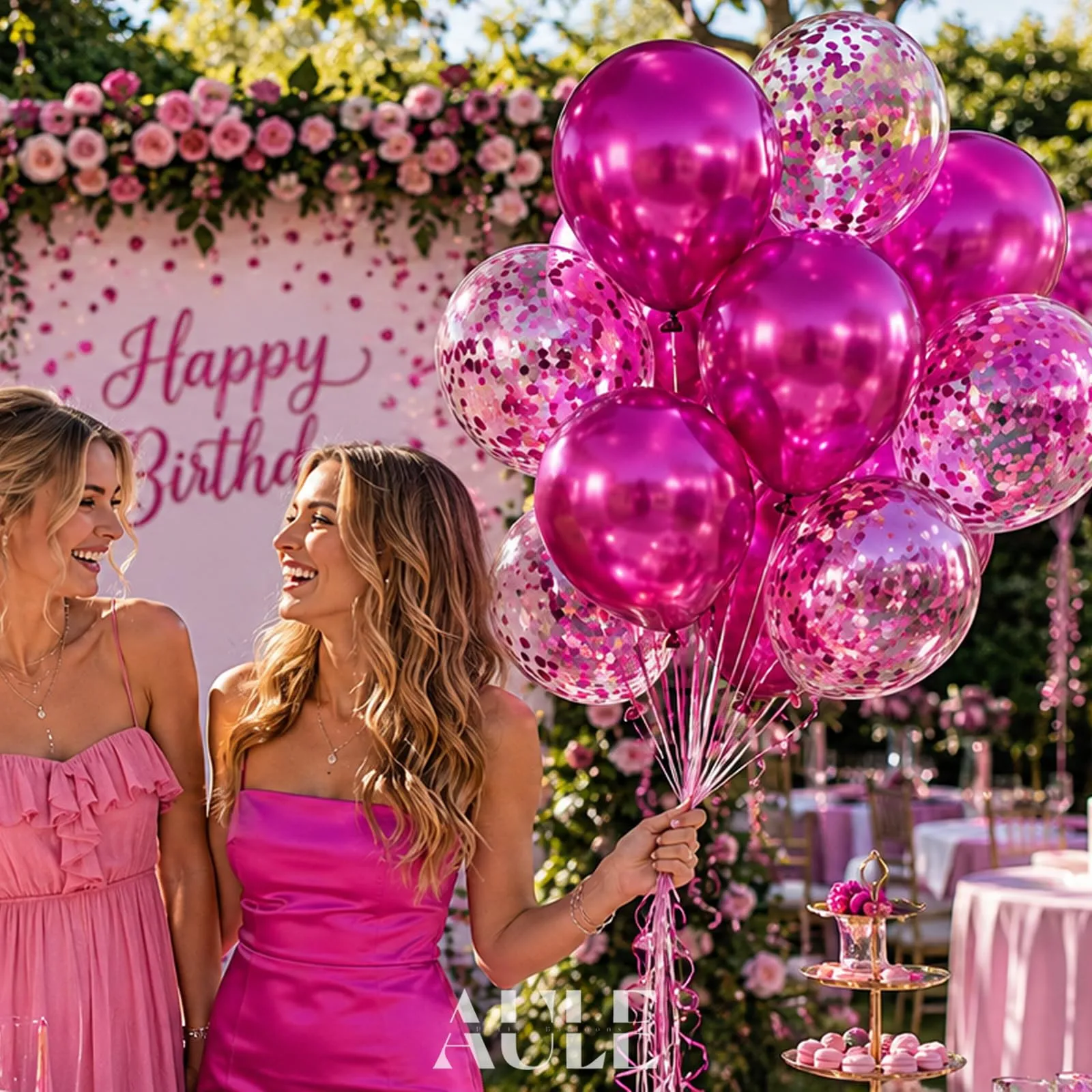 AULE Palloncini Fucsia Metallizzati con Coriandoli, 42 Pezzi, 30cm - immagine 6