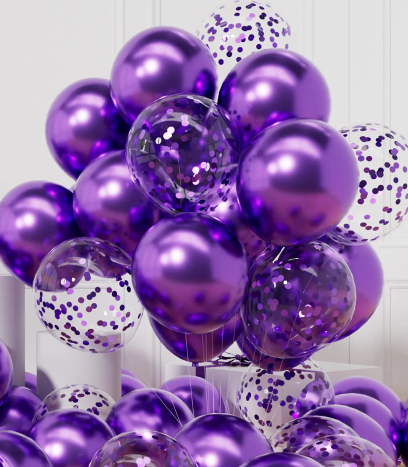 AULE Palloncini Viola Metallizzati con Coriandoli, 42 Pezzi, 30cm - immagine 1
