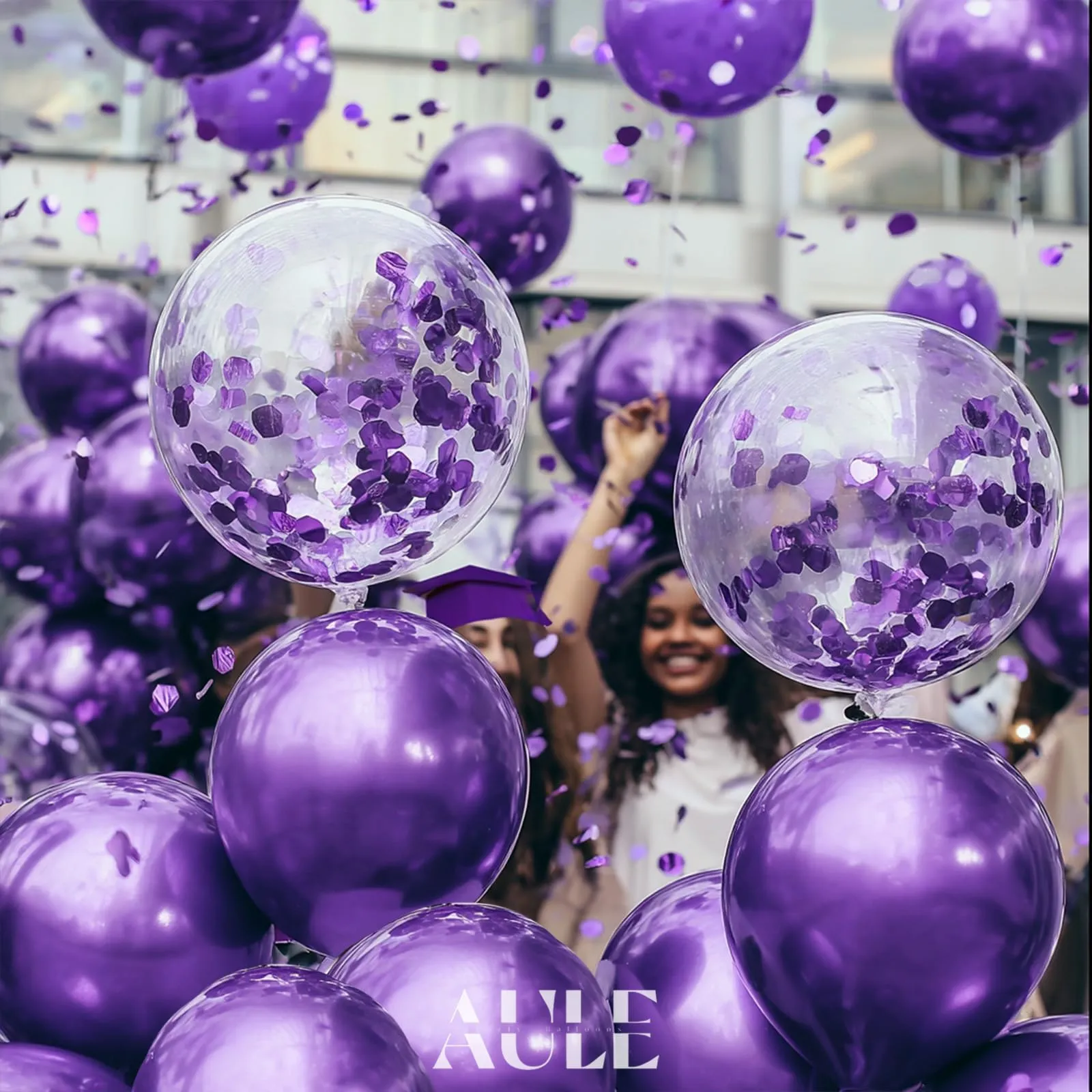 AULE Palloncini Viola Metallizzati con Coriandoli, 42 Pezzi, 30cm - immagine 2