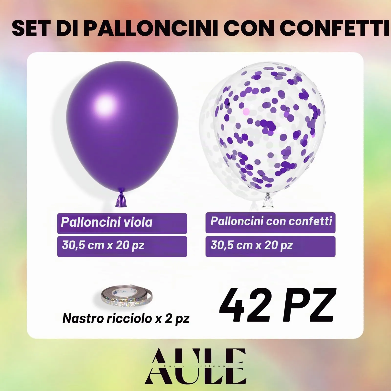 AULE Palloncini Viola Metallizzati con Coriandoli, 42 Pezzi, 30cm - immagine 3